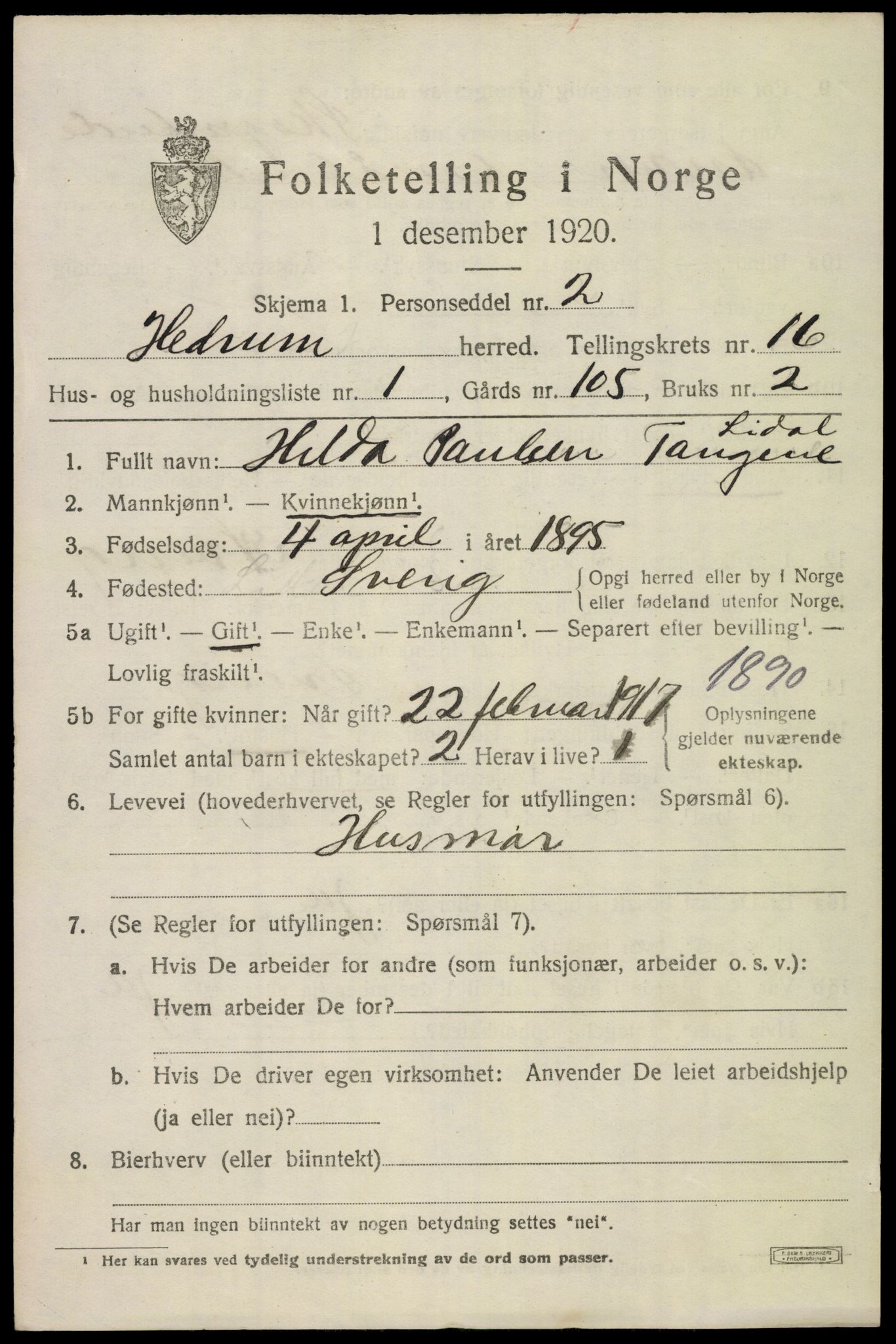 SAKO, 1920 census for Hedrum, 1920, p. 10251