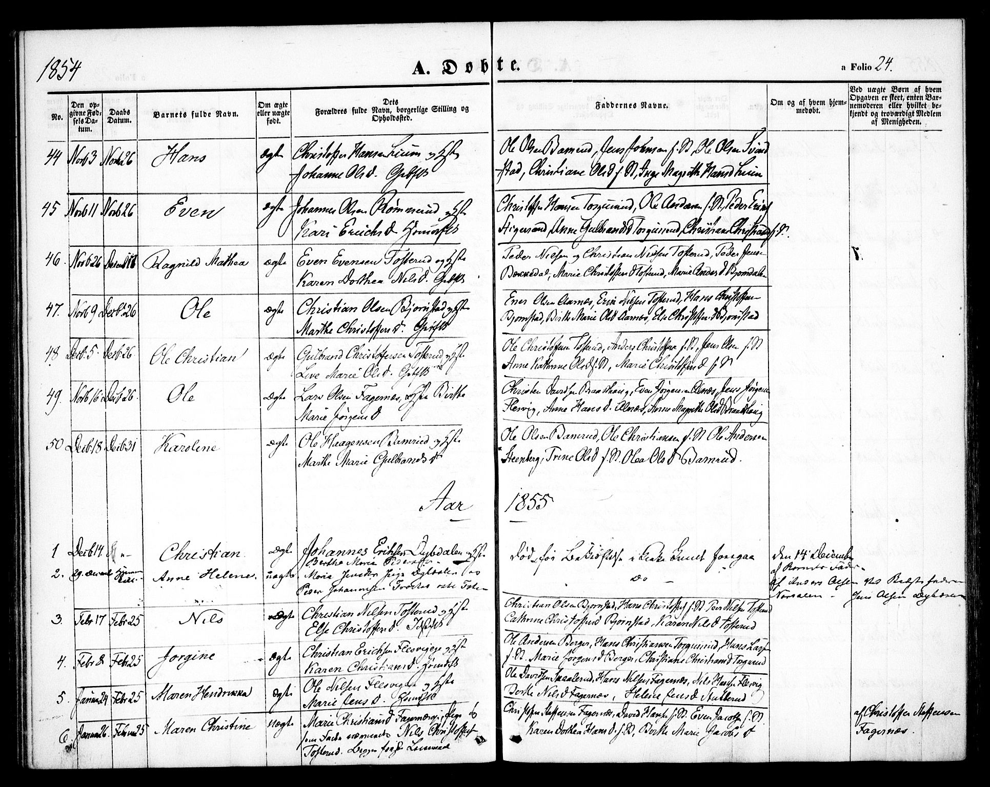 Hurdal prestekontor Kirkebøker, SAO/A-10889/F/Fb/L0001: Parish register (official) no. II 1, 1846-1859, p. 24