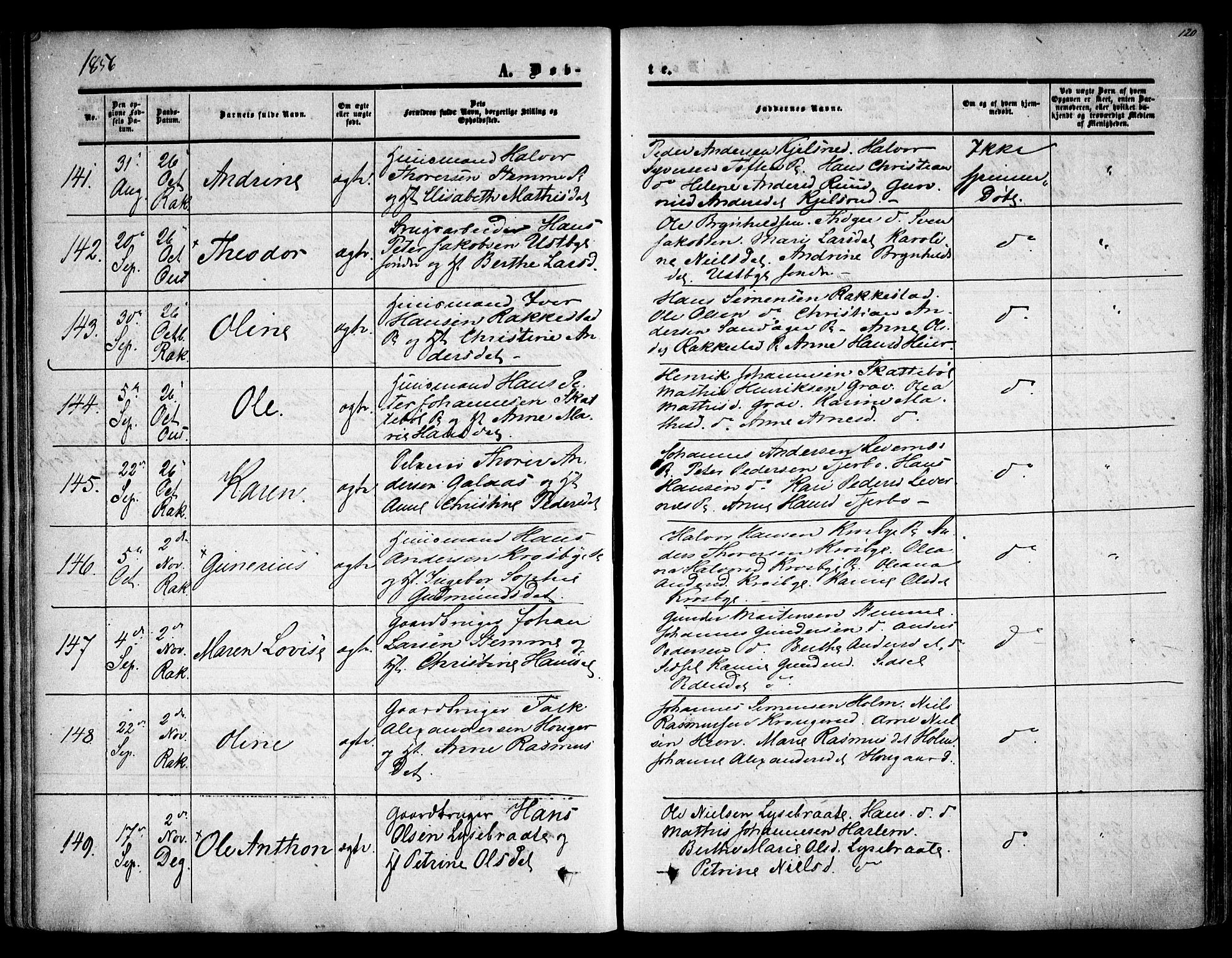 Rakkestad prestekontor Kirkebøker, AV/SAO-A-2008/F/Fa/L0009: Parish register (official) no. I 9, 1850-1856, p. 120