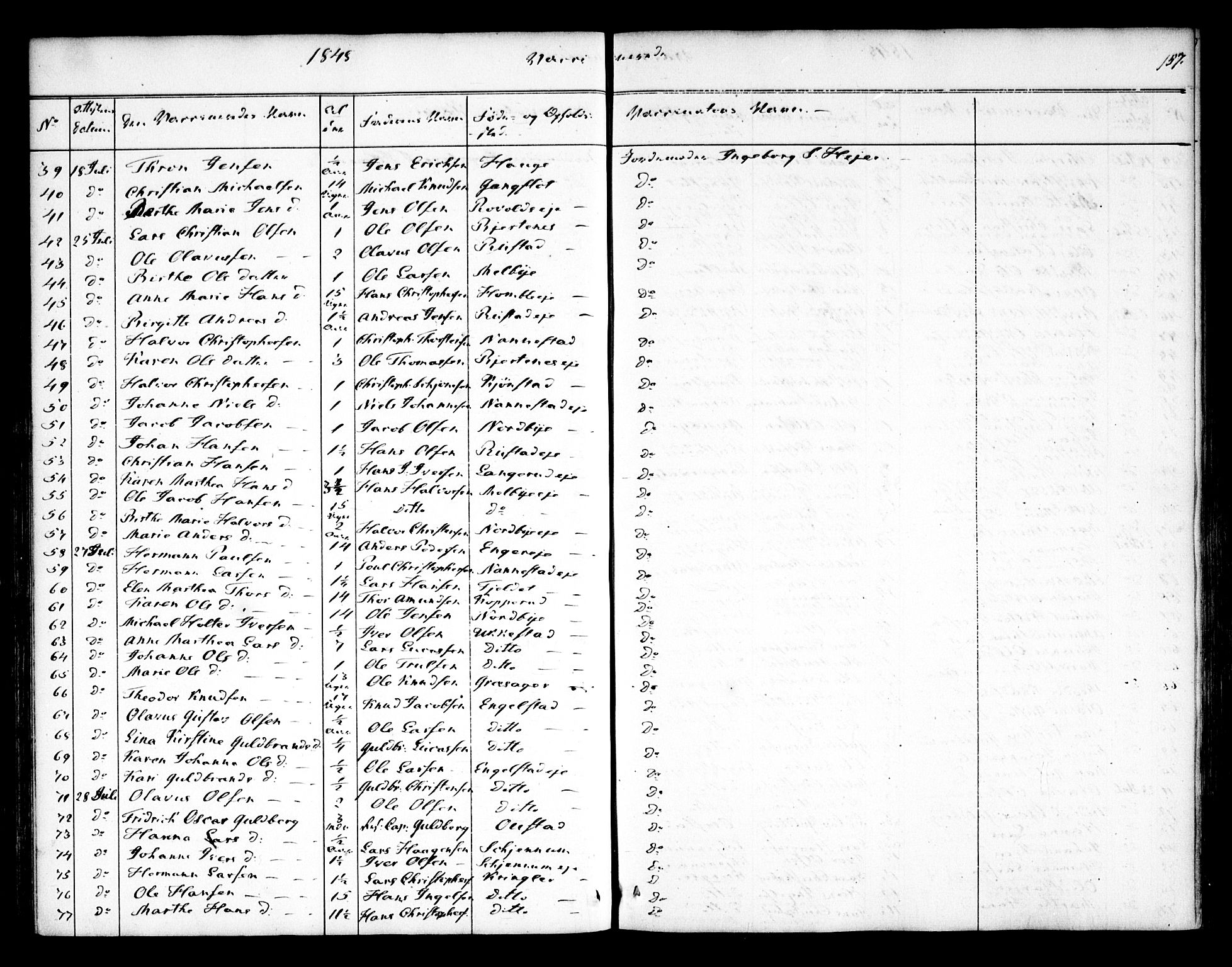 Nannestad prestekontor Kirkebøker, SAO/A-10414a/F/Fa/L0010: Parish register (official) no. I 10, 1840-1850, p. 157