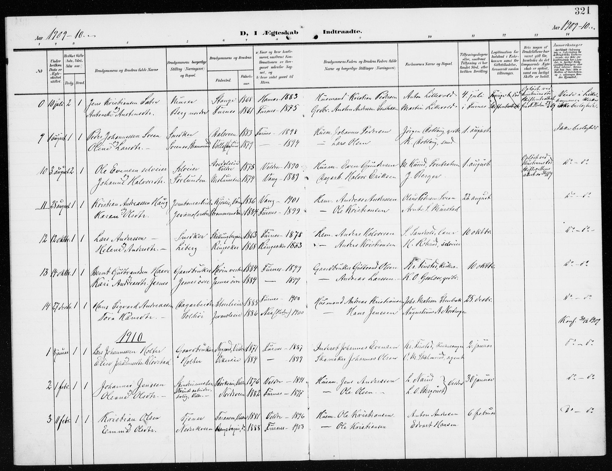 Furnes prestekontor, SAH/PREST-012/K/Ka/L0001: Parish register (official) no. 1, 1907-1935, p. 321