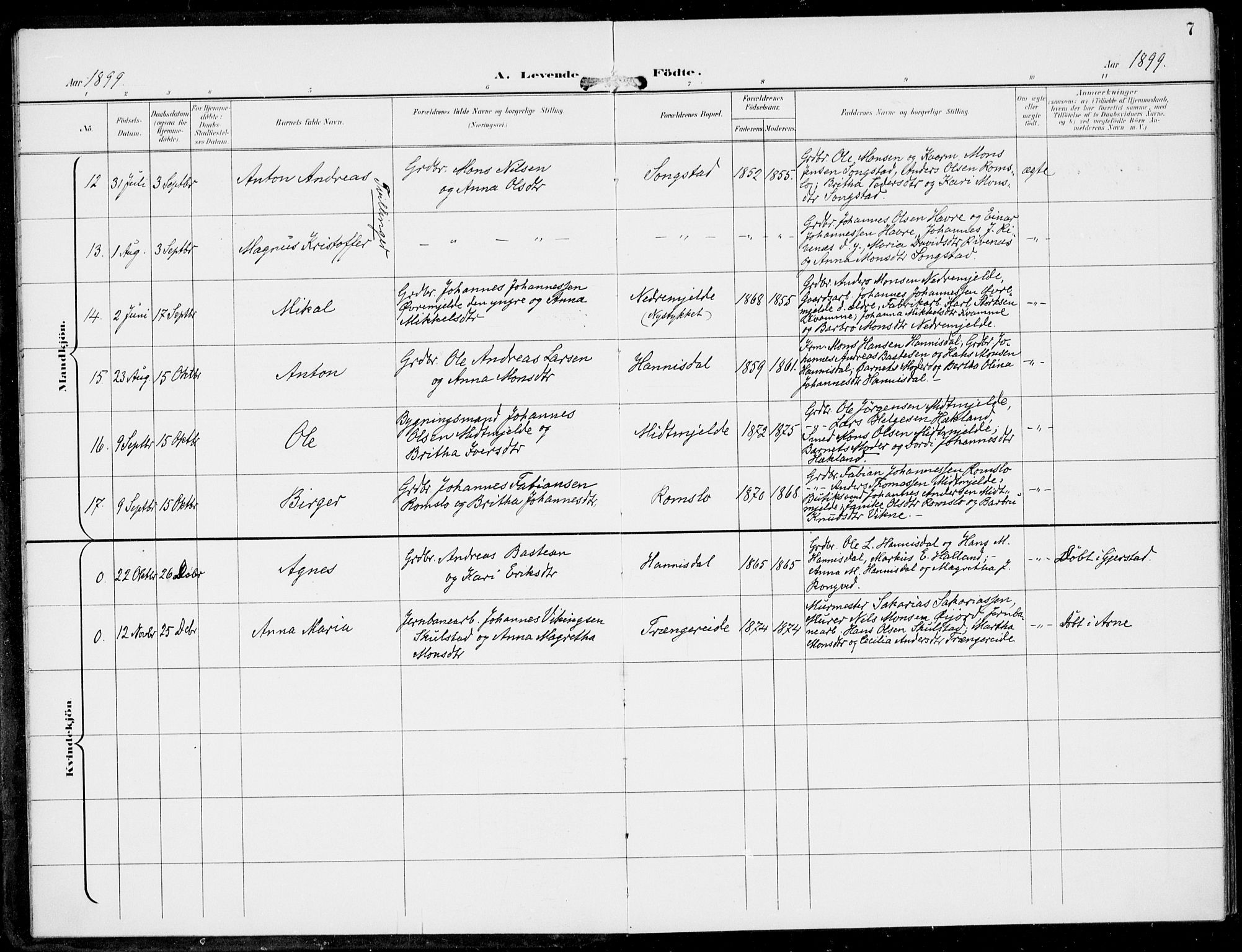 Haus sokneprestembete, SAB/A-75601/H/Haa: Parish register (official) no. B  2, 1899-1912, p. 7