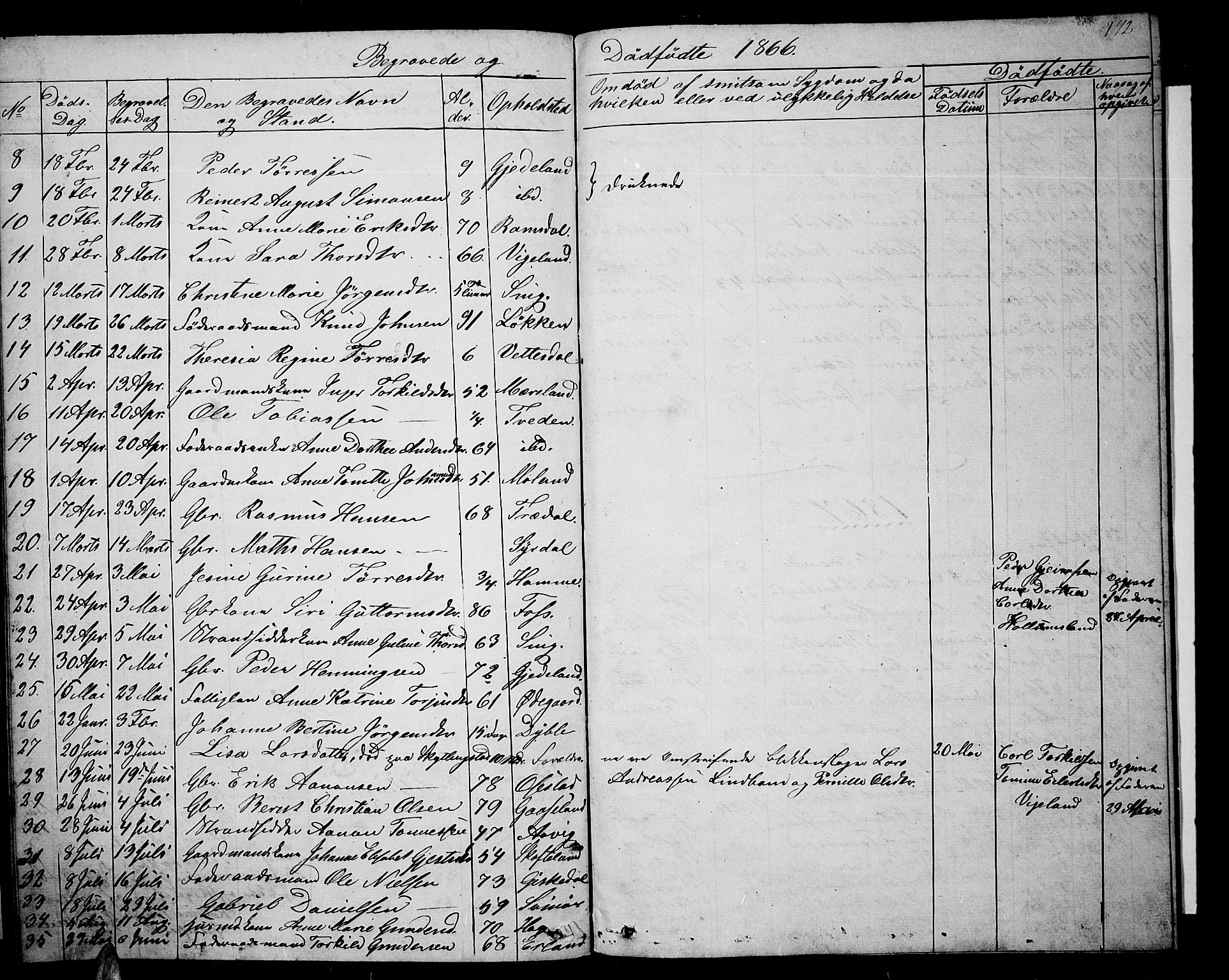 Sør-Audnedal sokneprestkontor, AV/SAK-1111-0039/F/Fb/Fbb/L0003: Parish register (copy) no. B 3, 1859-1868, p. 172