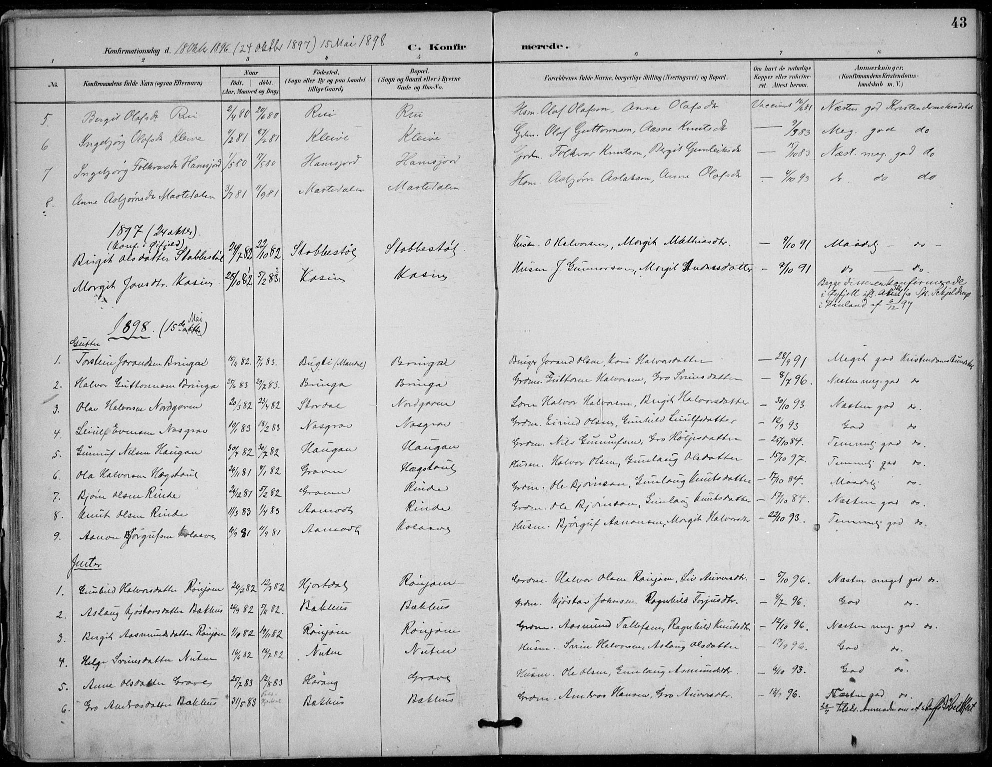 Seljord kirkebøker, SAKO/A-20/F/Fc/L0002: Parish register (official) no. III 2, 1887-1920, p. 43