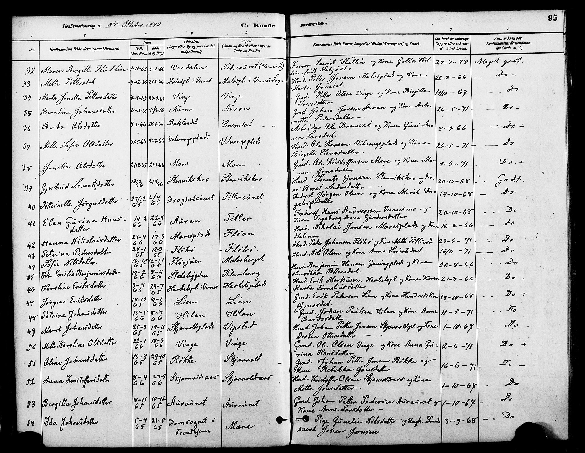 Ministerialprotokoller, klokkerbøker og fødselsregistre - Nord-Trøndelag, SAT/A-1458/712/L0100: Parish register (official) no. 712A01, 1880-1900, p. 95