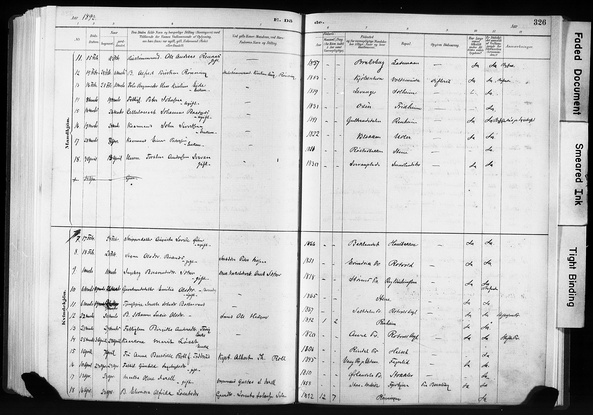 Ministerialprotokoller, klokkerbøker og fødselsregistre - Sør-Trøndelag, SAT/A-1456/606/L0300: Parish register (official) no. 606A15, 1886-1893, p. 326