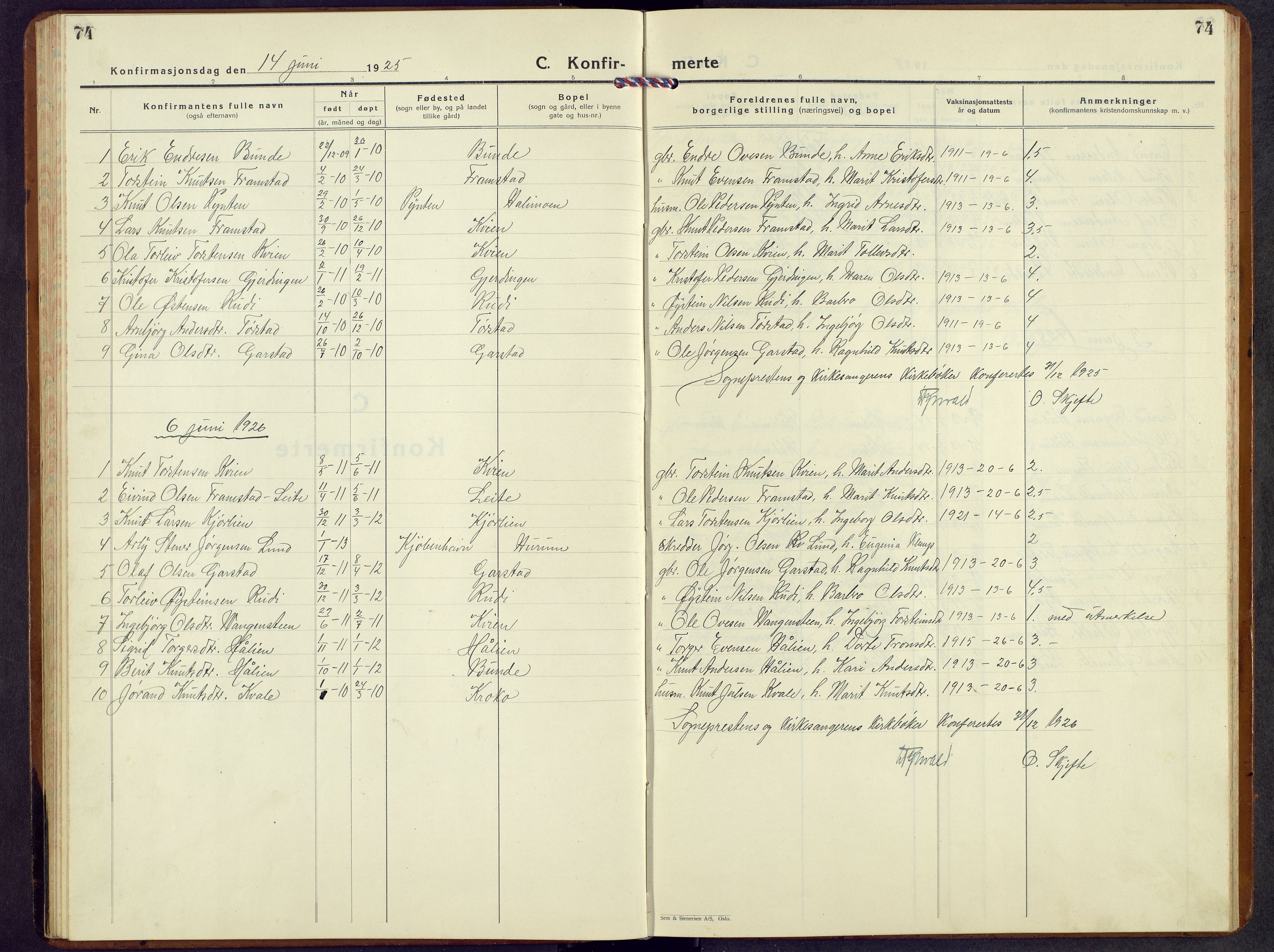 Vang prestekontor, Valdres, SAH/PREST-140/H/Hb/L0008: Parish register (copy) no. 8, 1925-1967, p. 74