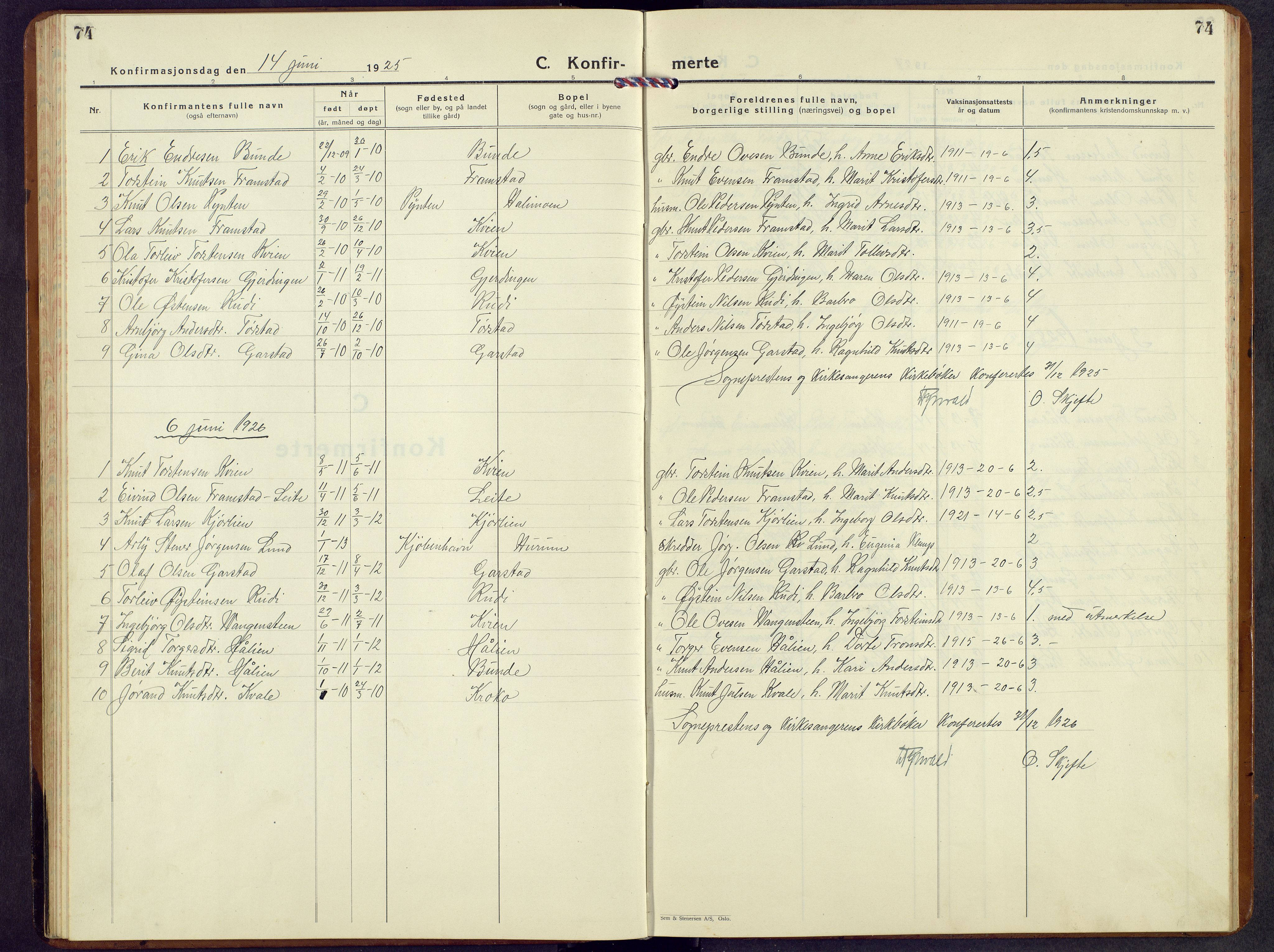 Vang prestekontor, Valdres, AV/SAH-PREST-140/H/Hb/L0008: Parish register (copy) no. 8, 1925-1967, p. 74