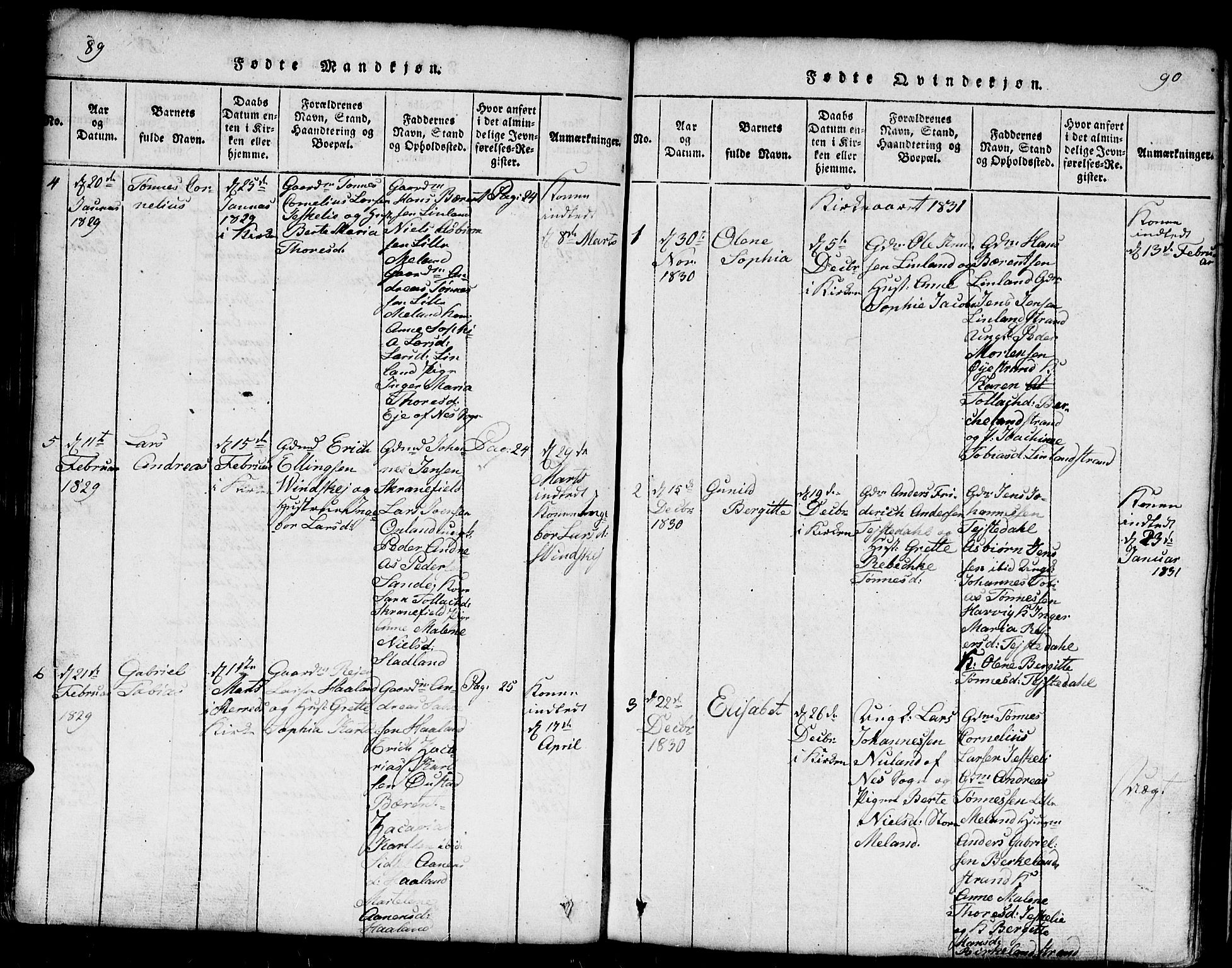 Kvinesdal sokneprestkontor, SAK/1111-0026/F/Fb/Fba/L0001: Parish register (copy) no. B 1, 1815-1839, p. 89-90