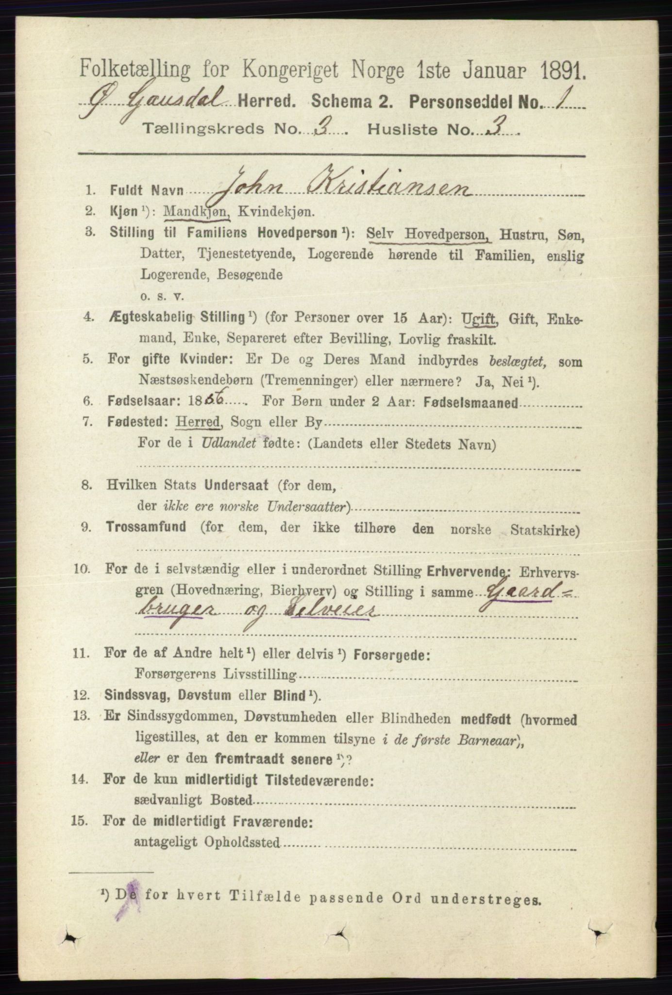 RA, 1891 census for 0522 Østre Gausdal, 1891, p. 1731