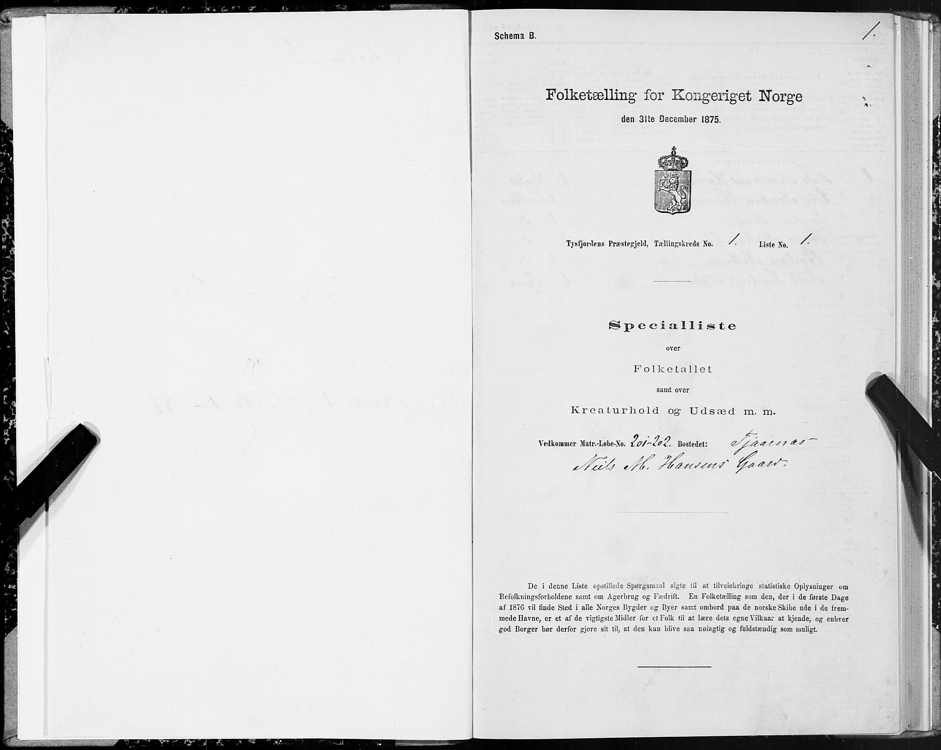 SAT, 1875 census for 1850P Tysfjord, 1875, p. 1001