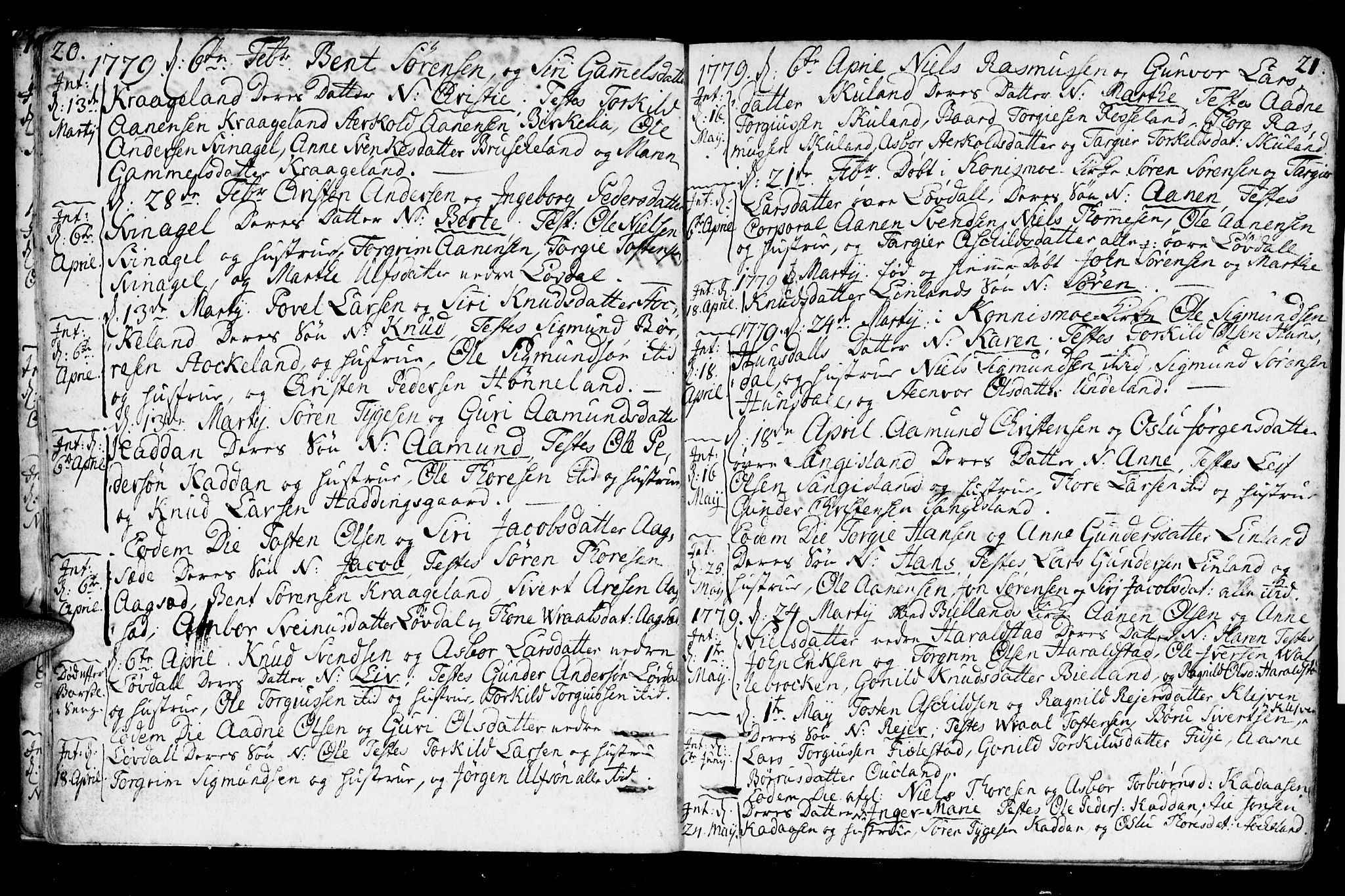 Holum sokneprestkontor, AV/SAK-1111-0022/F/Fa/Fab/L0004: Parish register (official) no. A 4, 1774-1847, p. 20-21