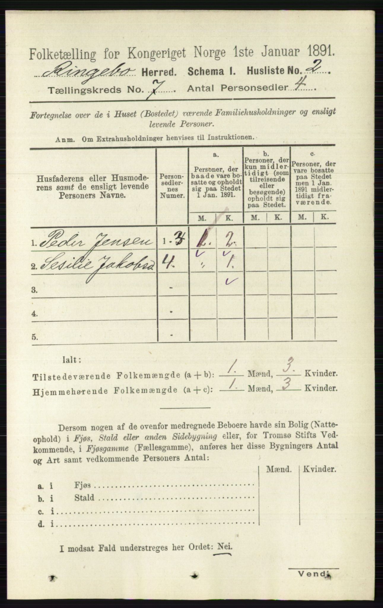 RA, 1891 census for 0520 Ringebu, 1891, p. 2925