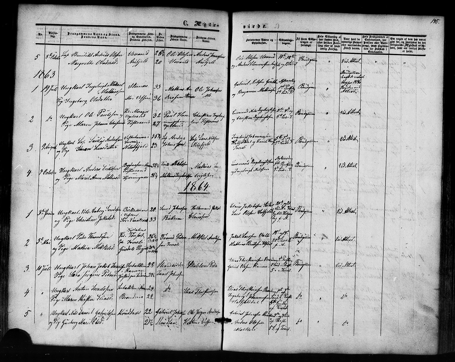 Ministerialprotokoller, klokkerbøker og fødselsregistre - Nordland, AV/SAT-A-1459/823/L0324: Parish register (official) no. 823A01, 1860-1878, p. 145