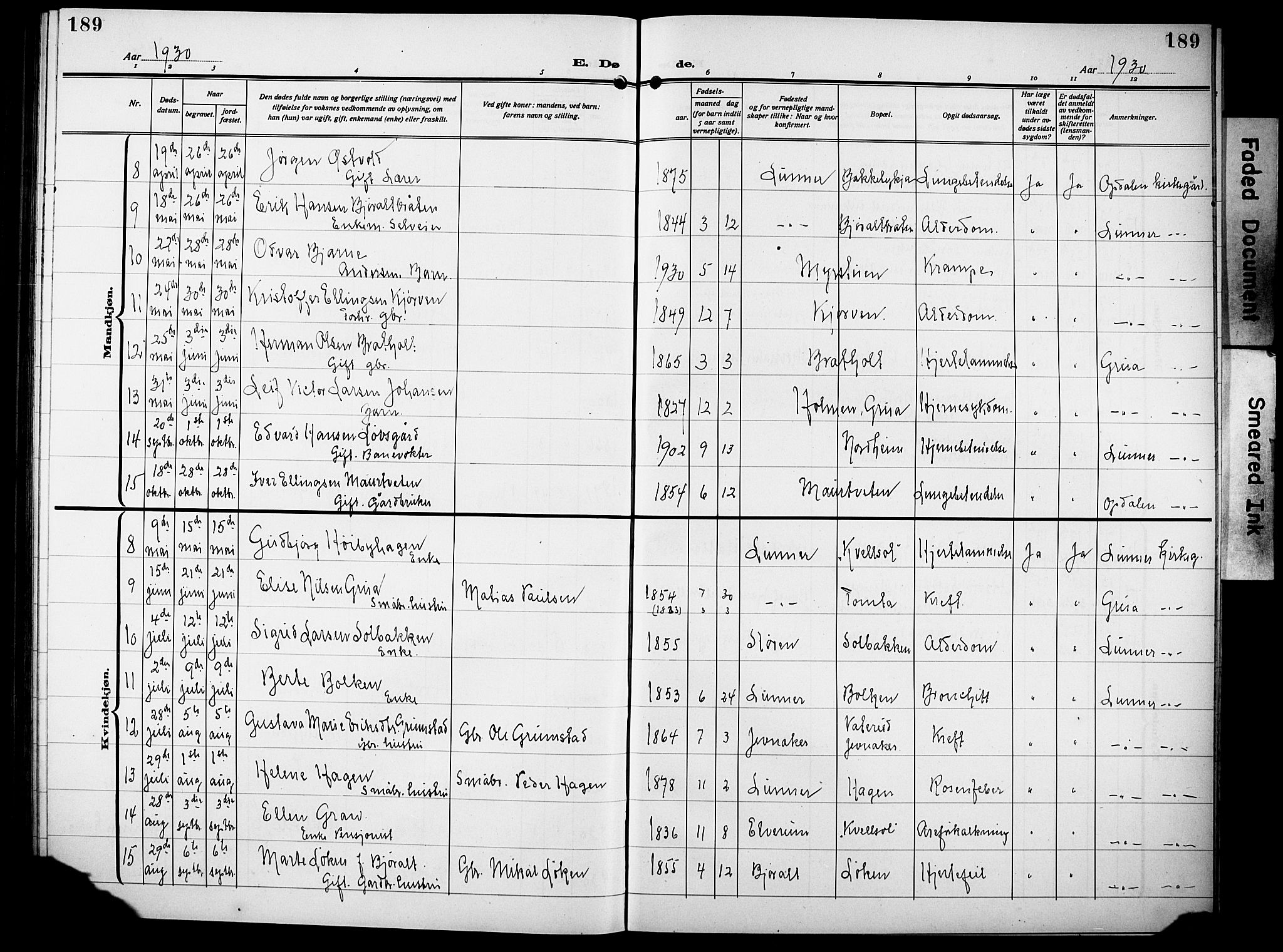 Lunner prestekontor, AV/SAH-PREST-118/H/Ha/Hab/L0002: Parish register (copy) no. 2, 1923-1933, p. 189