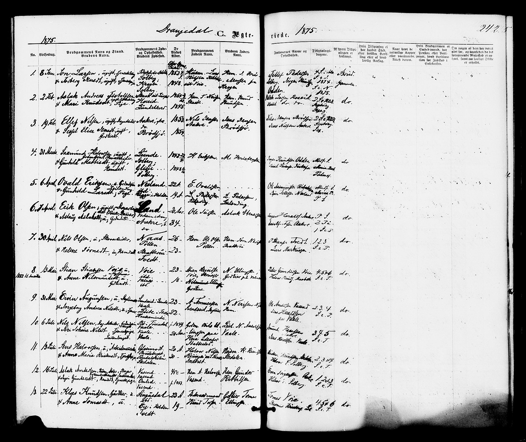 Drangedal kirkebøker, AV/SAKO-A-258/F/Fa/L0009: Parish register (official) no. 9 /1, 1872-1884, p. 242
