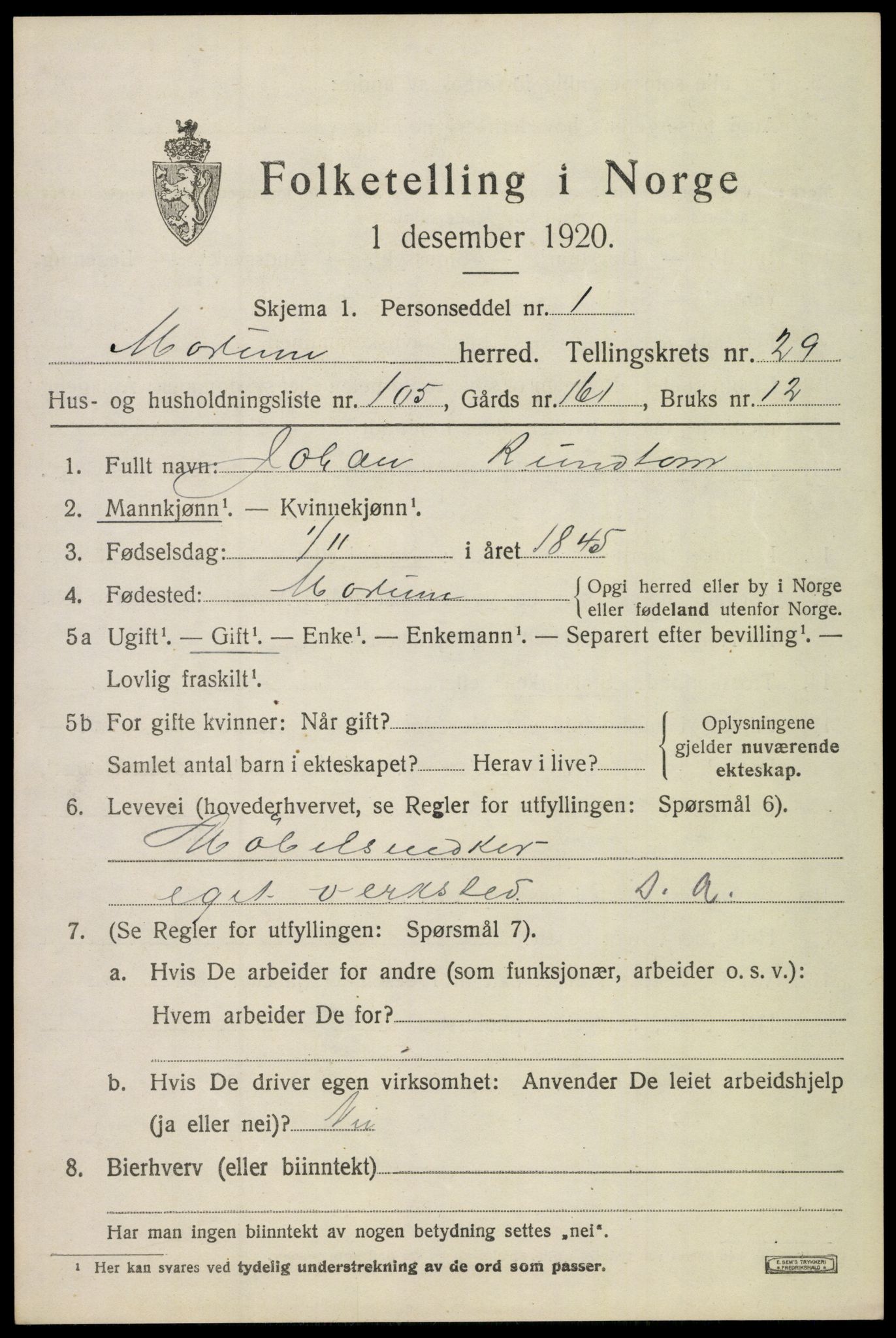 SAKO, 1920 census for Modum, 1920, p. 27627