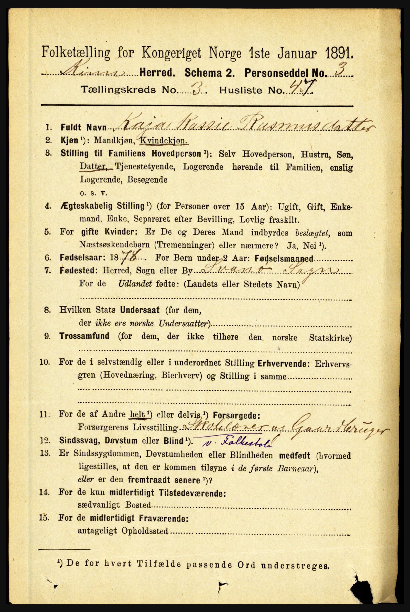 RA, 1891 census for 1437 Kinn, 1891, p. 1252