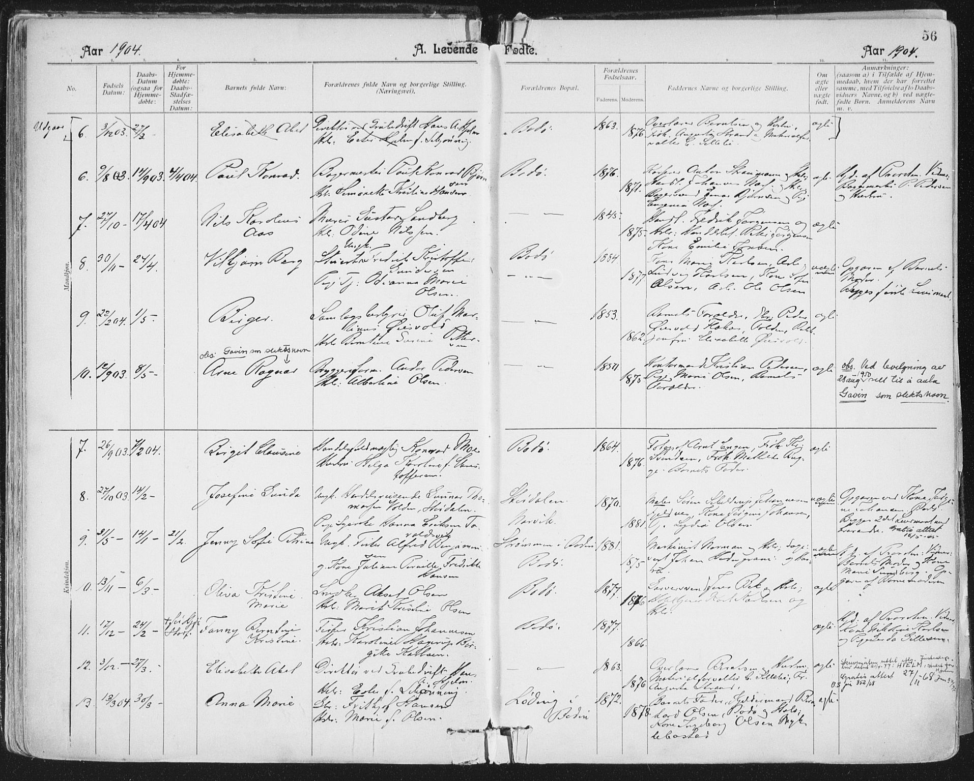 Ministerialprotokoller, klokkerbøker og fødselsregistre - Nordland, AV/SAT-A-1459/801/L0011: Parish register (official) no. 801A11, 1900-1916, p. 56