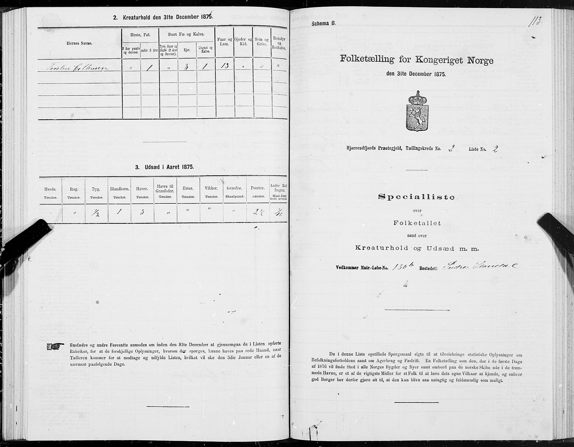 SAT, 1875 census for 1522P Hjørundfjord, 1875, p. 1113