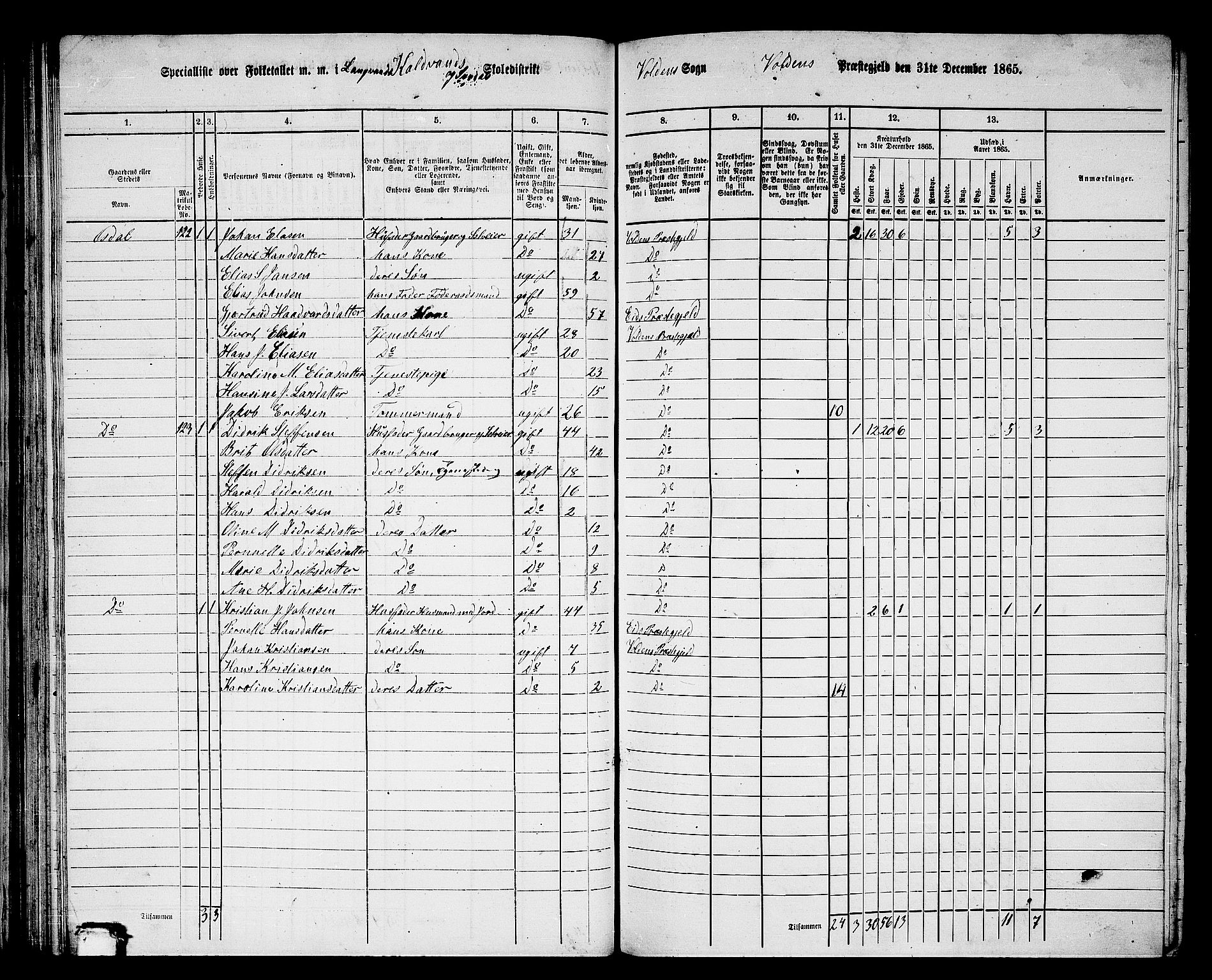 RA, 1865 census for Volda, 1865, p. 80