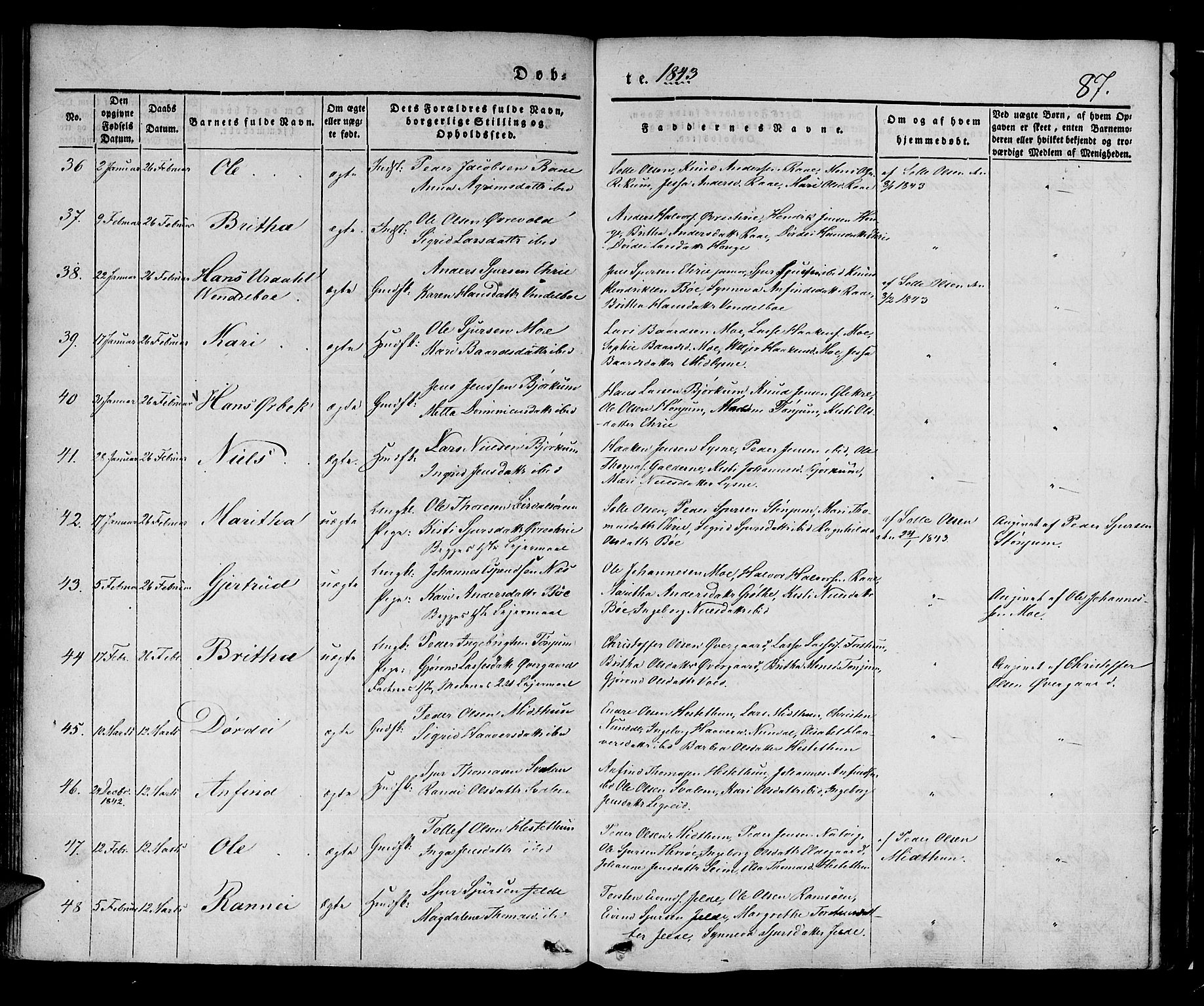 Lærdal sokneprestembete, AV/SAB-A-81201: Parish register (official) no. A 6, 1835-1849, p. 87