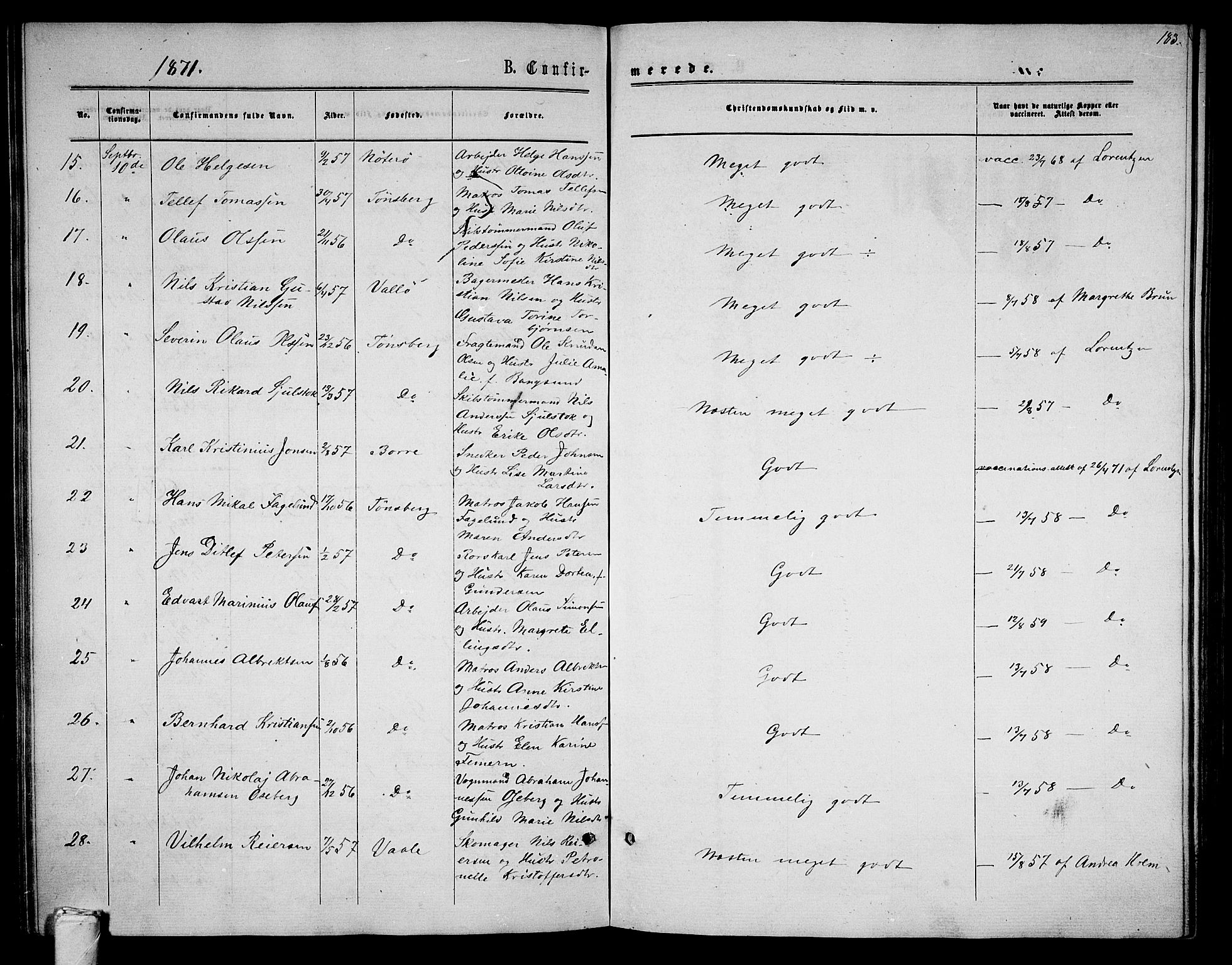 Tønsberg kirkebøker, AV/SAKO-A-330/G/Ga/L0004: Parish register (copy) no. 4, 1865-1874, p. 183