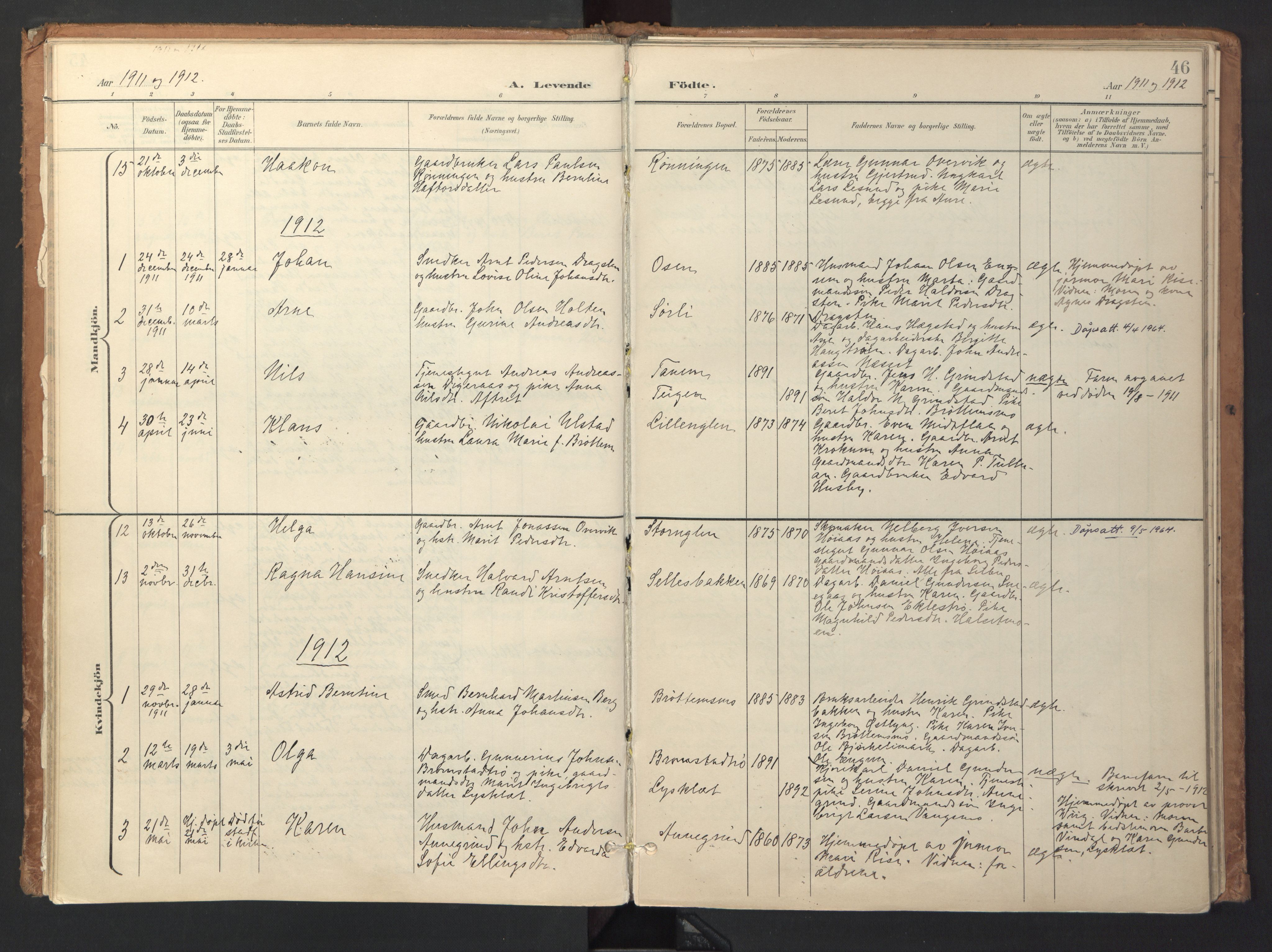 Ministerialprotokoller, klokkerbøker og fødselsregistre - Sør-Trøndelag, SAT/A-1456/618/L0448: Parish register (official) no. 618A11, 1898-1916, p. 46