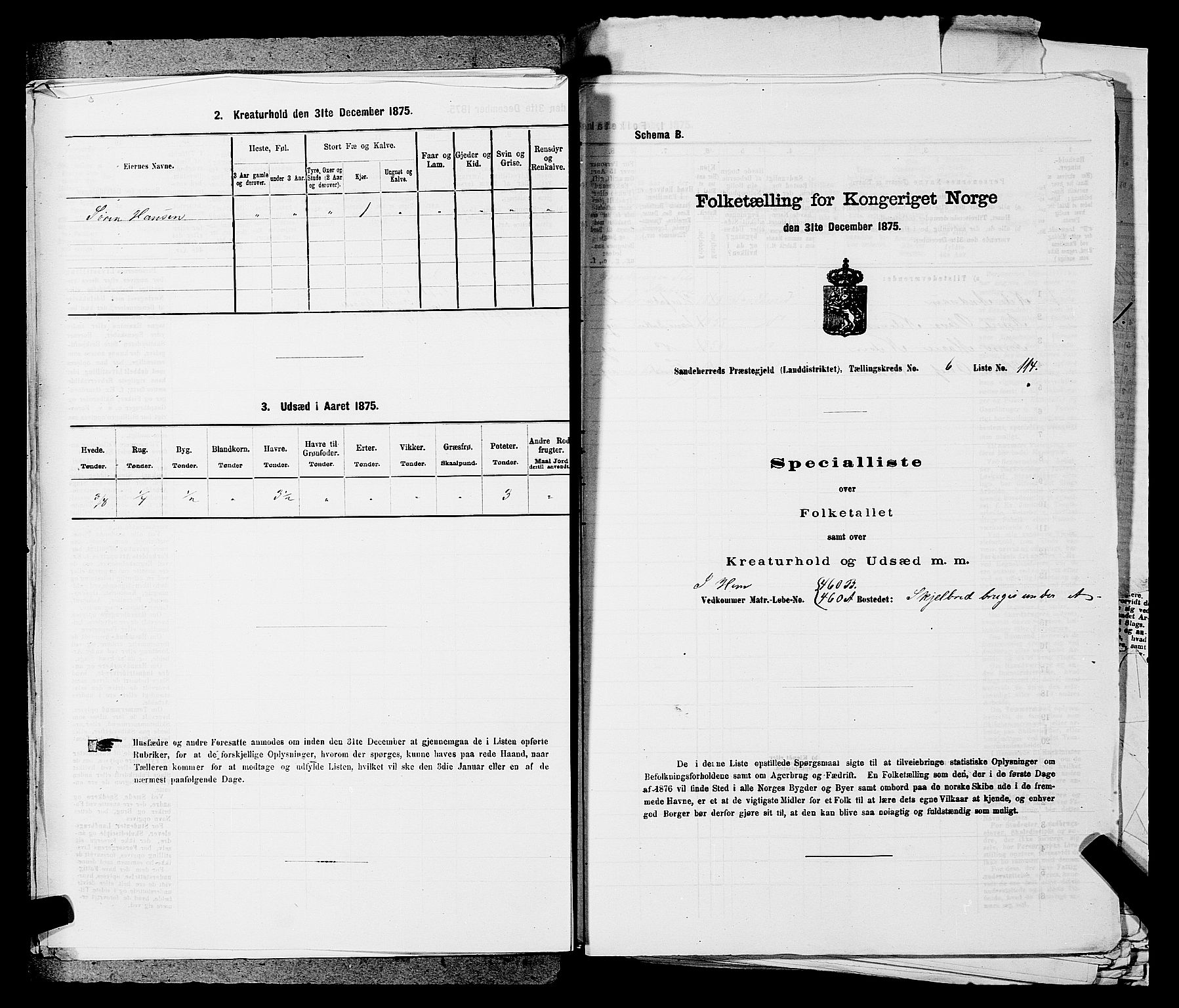 SAKO, 1875 census for 0724L Sandeherred/Sandeherred, 1875, p. 1543