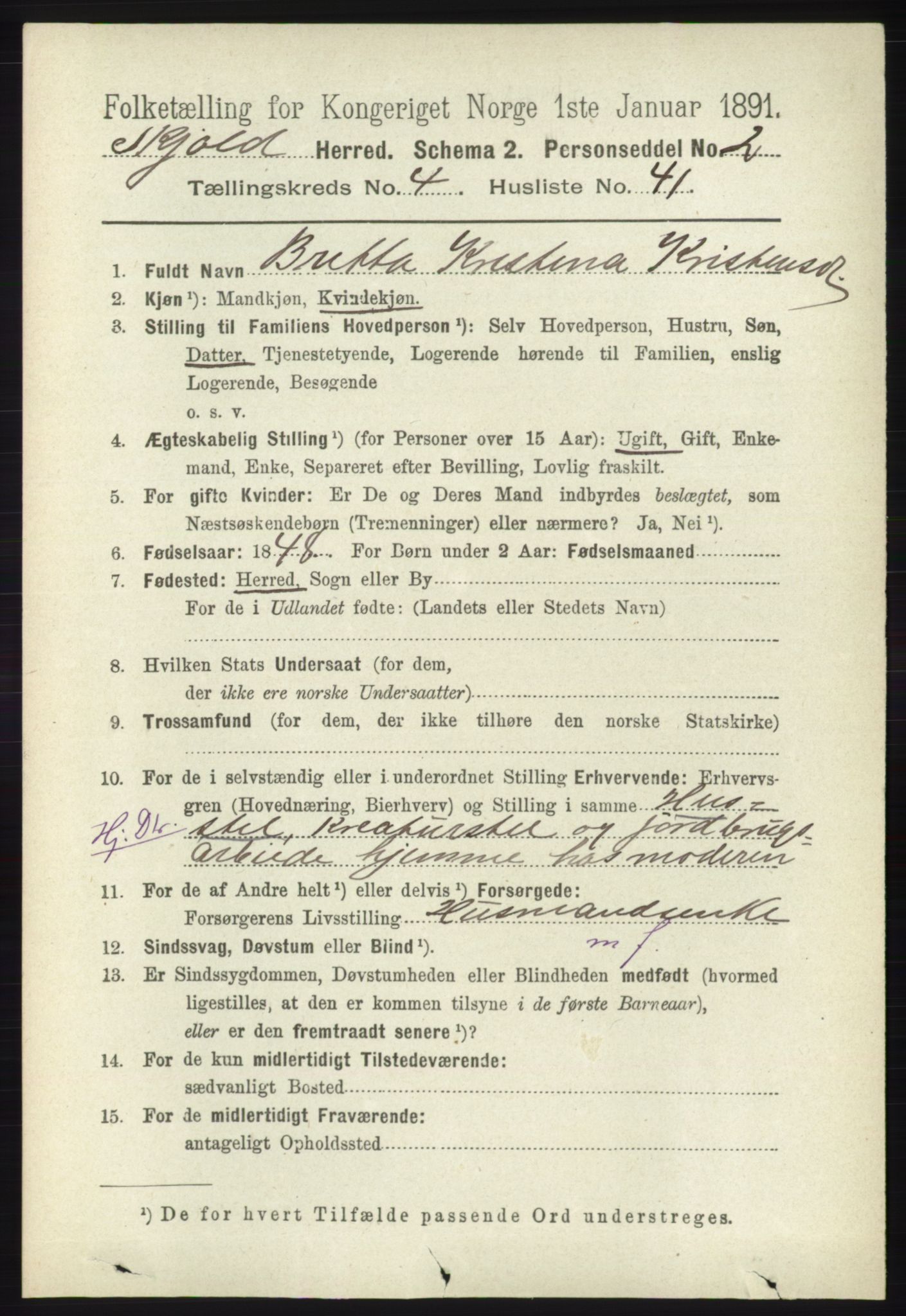 RA, 1891 census for 1154 Skjold, 1891, p. 723