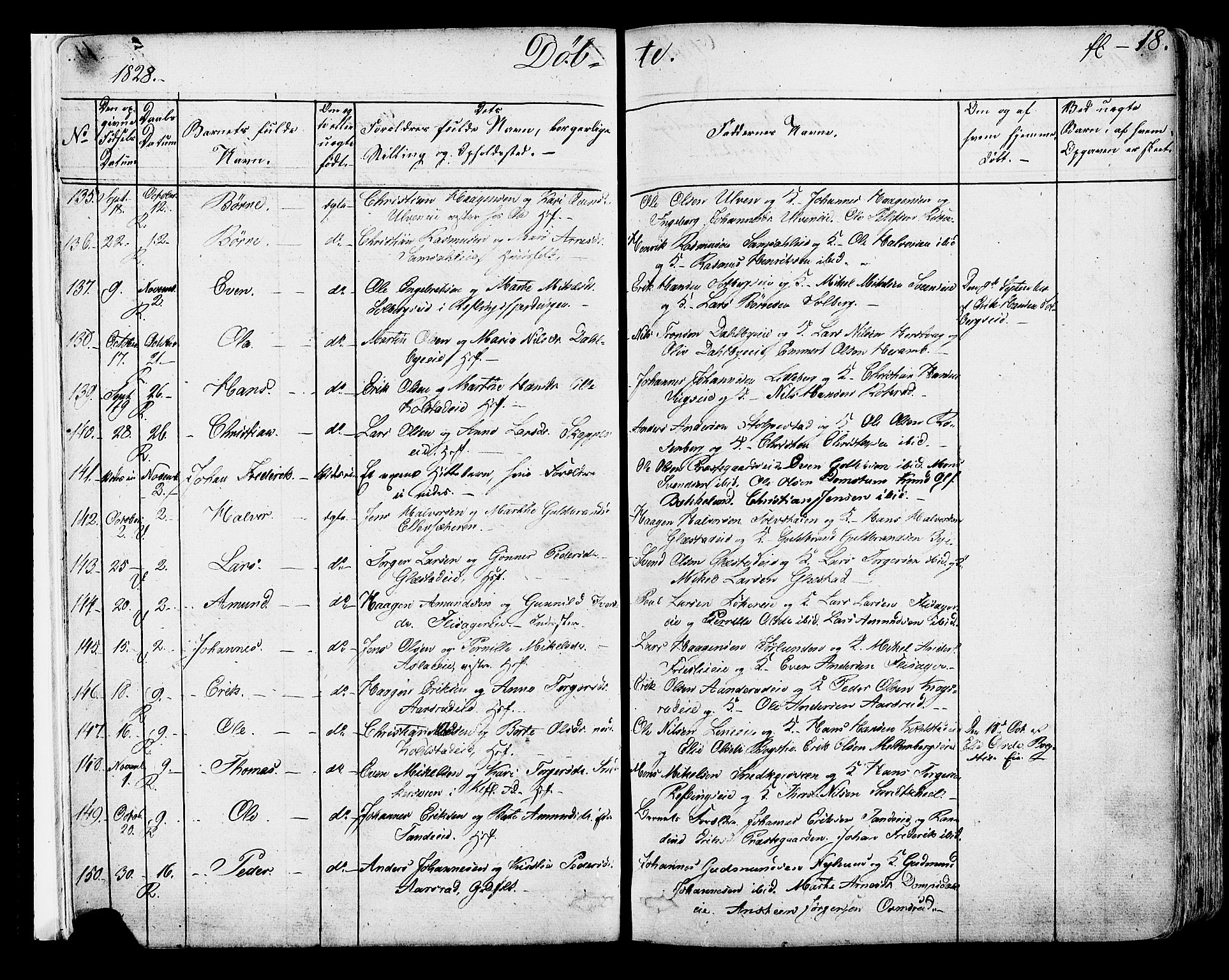 Ringsaker prestekontor, AV/SAH-PREST-014/K/Ka/L0007: Parish register (official) no. 7A, 1826-1837, p. 18