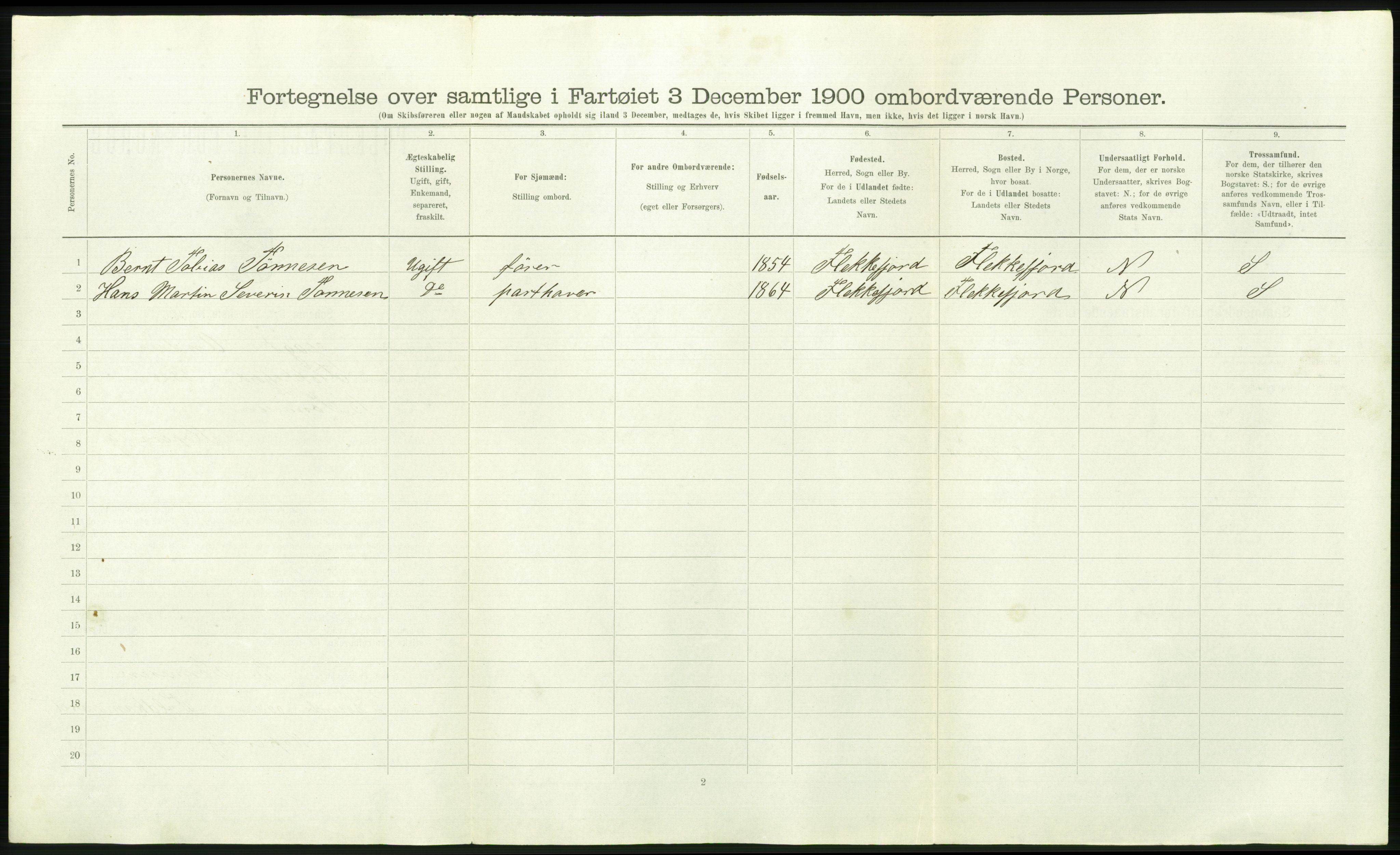 RA, 1900 Census - ship lists from ships in Norwegian harbours, harbours abroad and at sea, 1900, p. 1064