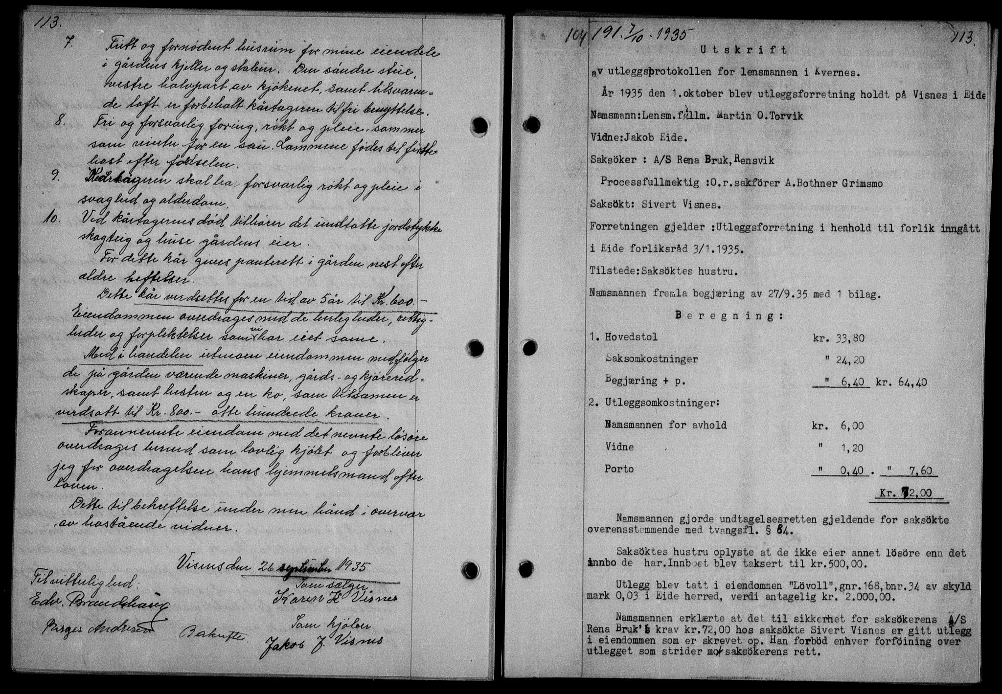 Nordmøre sorenskriveri, AV/SAT-A-4132/1/2/2Ca/L0086: Mortgage book no. 76, 1935-1935, Deed date: 07.10.1935