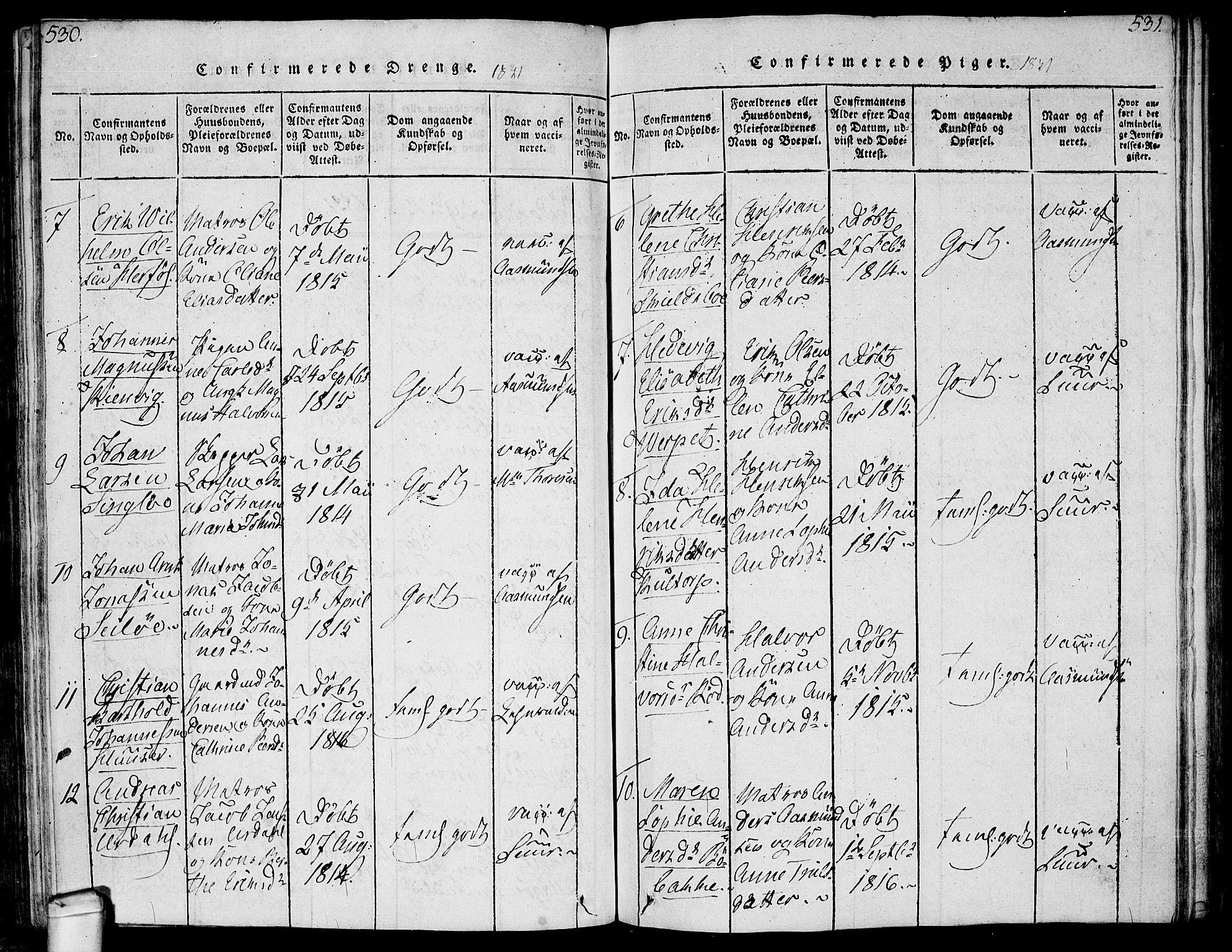 Hvaler prestekontor Kirkebøker, SAO/A-2001/F/Fa/L0005: Parish register (official) no. I 5, 1816-1845, p. 530-531
