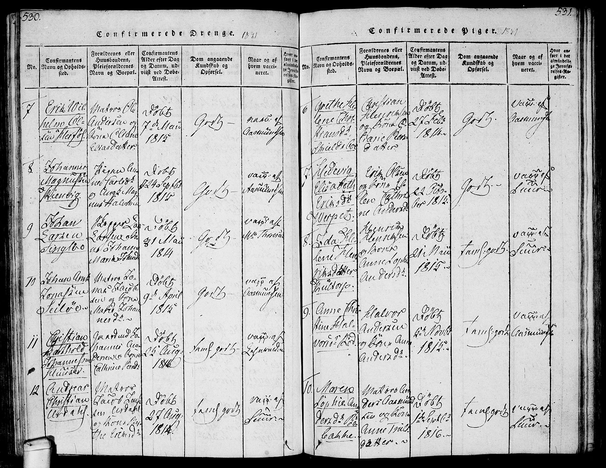 Hvaler prestekontor Kirkebøker, AV/SAO-A-2001/F/Fa/L0005: Parish register (official) no. I 5, 1816-1845, p. 530-531