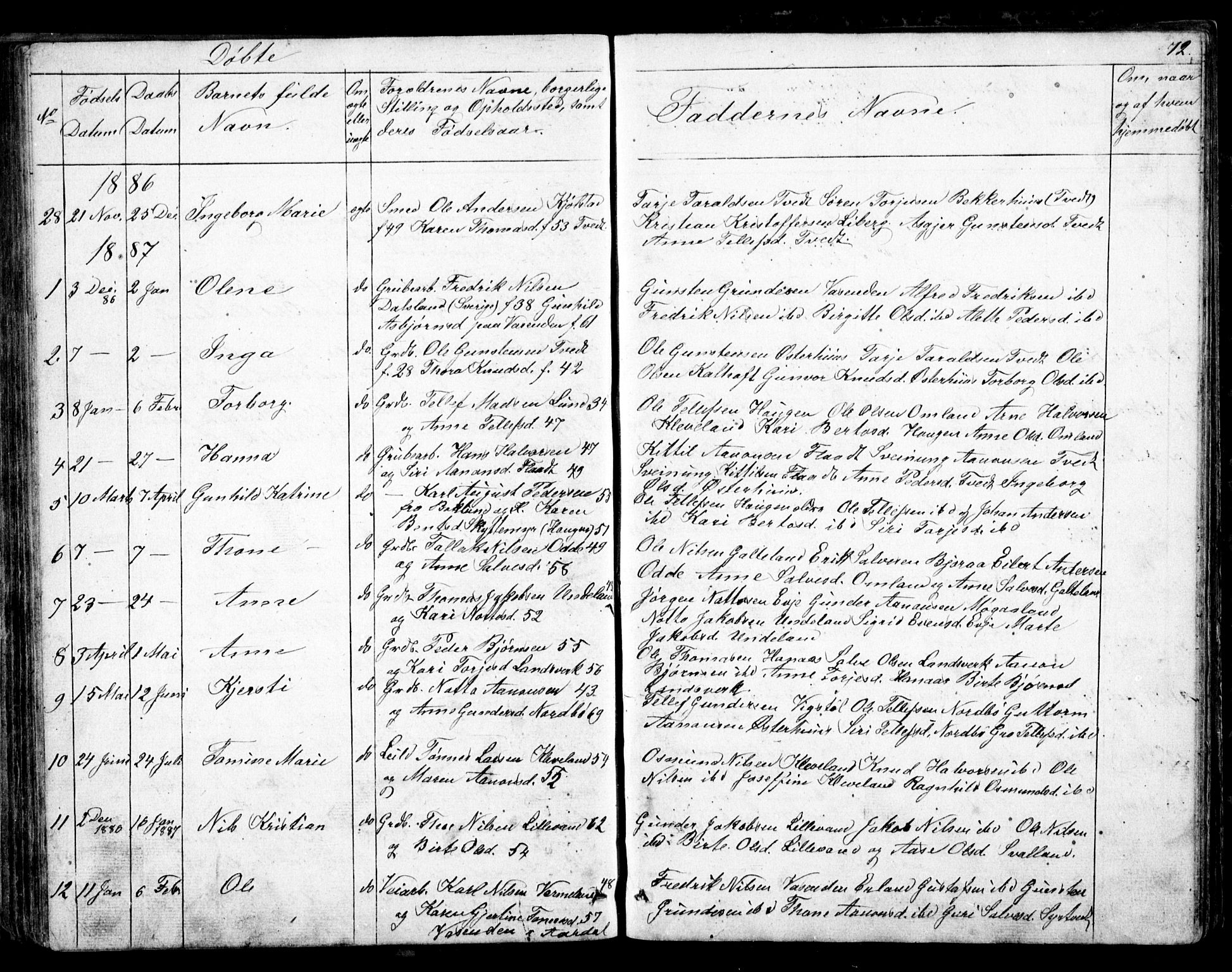 Evje sokneprestkontor, AV/SAK-1111-0008/F/Fb/Fba/L0002: Parish register (copy) no. B 2, 1849-1896, p. 72