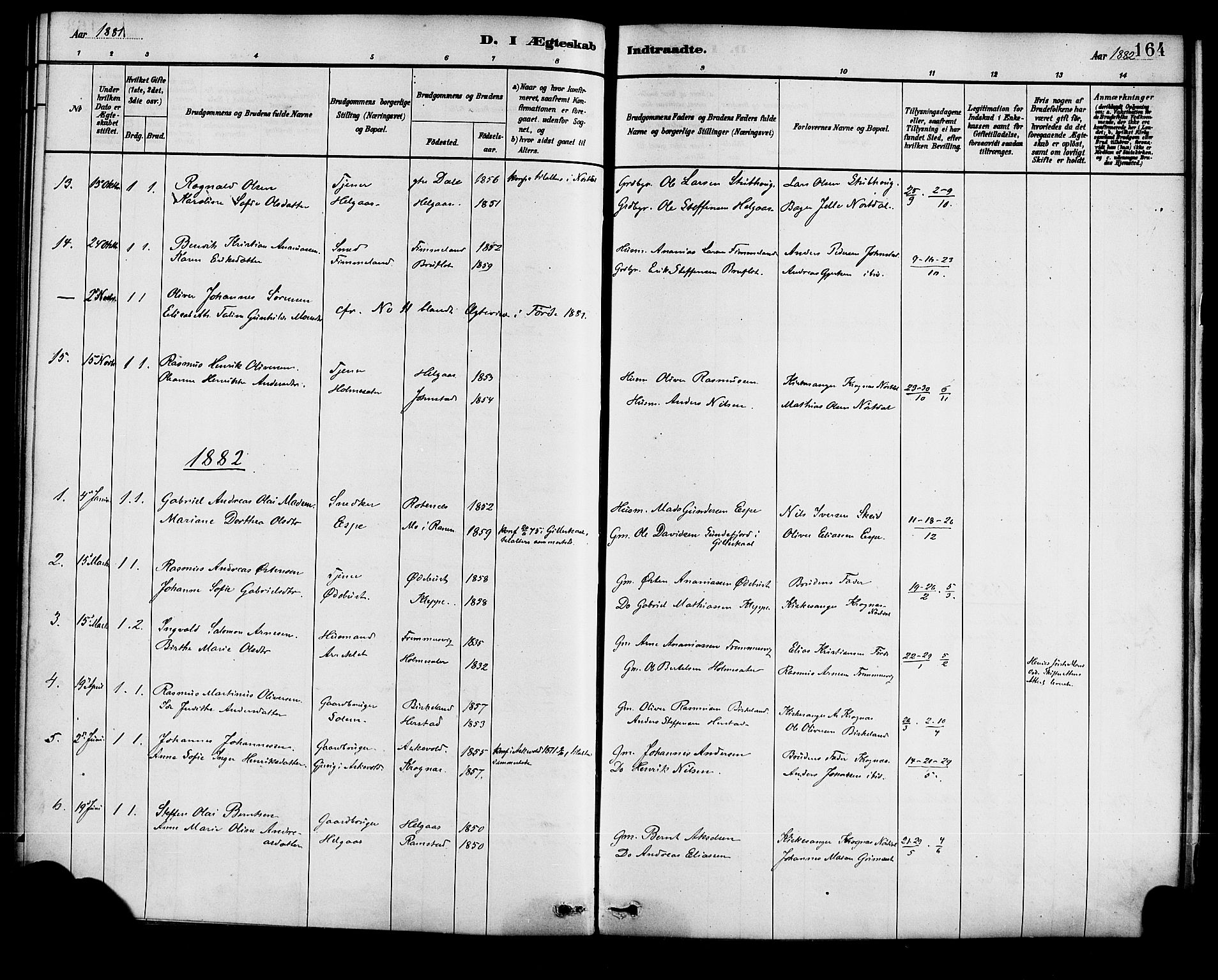 Førde sokneprestembete, SAB/A-79901/H/Haa/Haad/L0001: Parish register (official) no. D 1, 1881-1898, p. 164