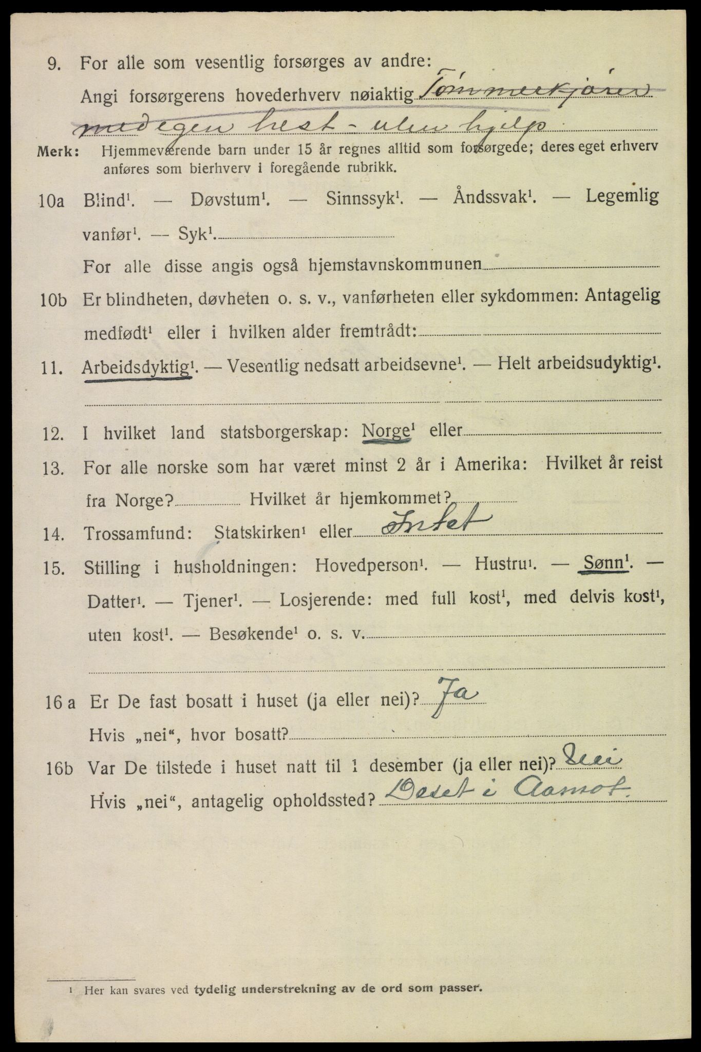 SAH, 1920 census for Trysil, 1920, p. 16122