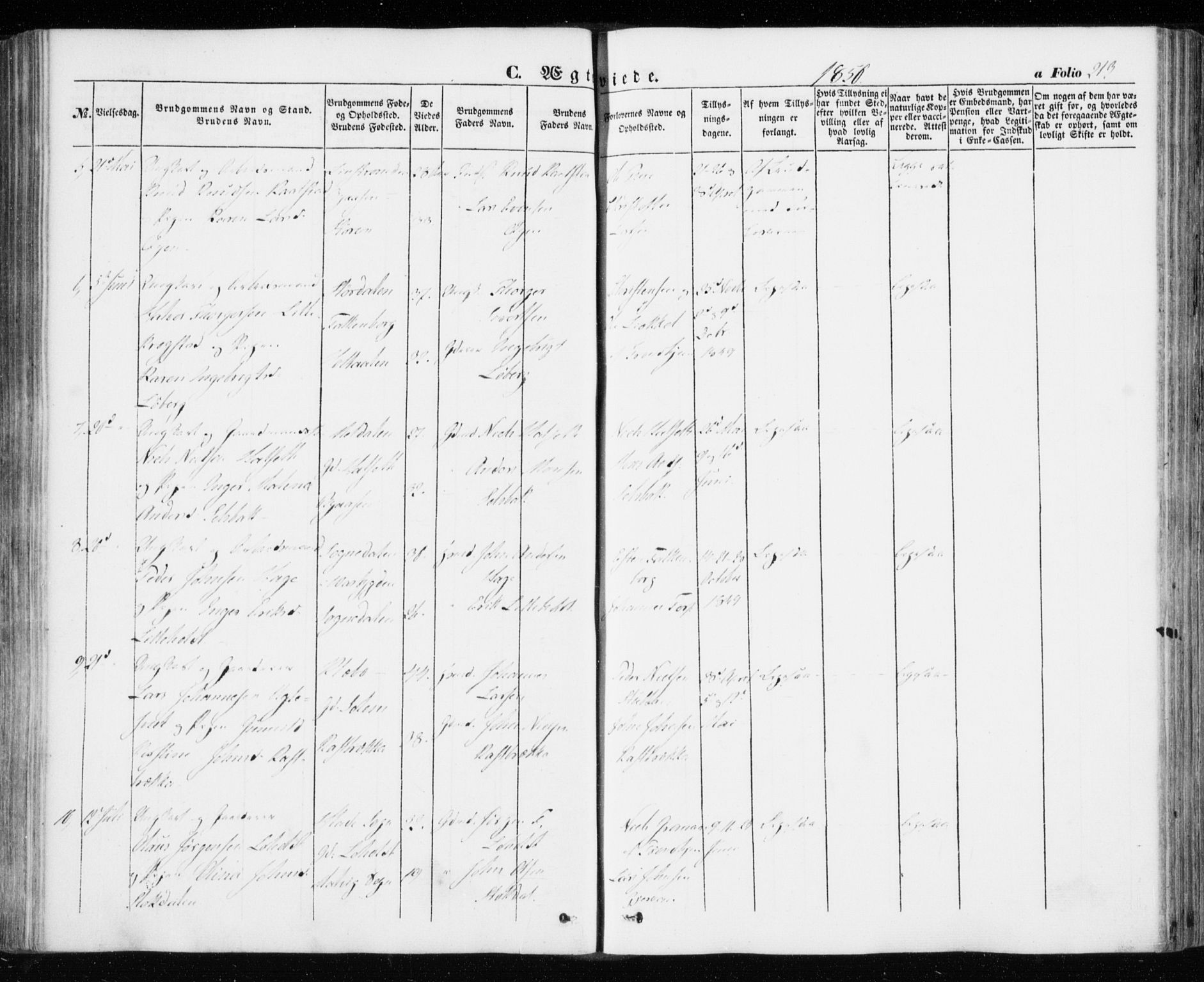 Ministerialprotokoller, klokkerbøker og fødselsregistre - Sør-Trøndelag, AV/SAT-A-1456/606/L0291: Parish register (official) no. 606A06, 1848-1856, p. 213