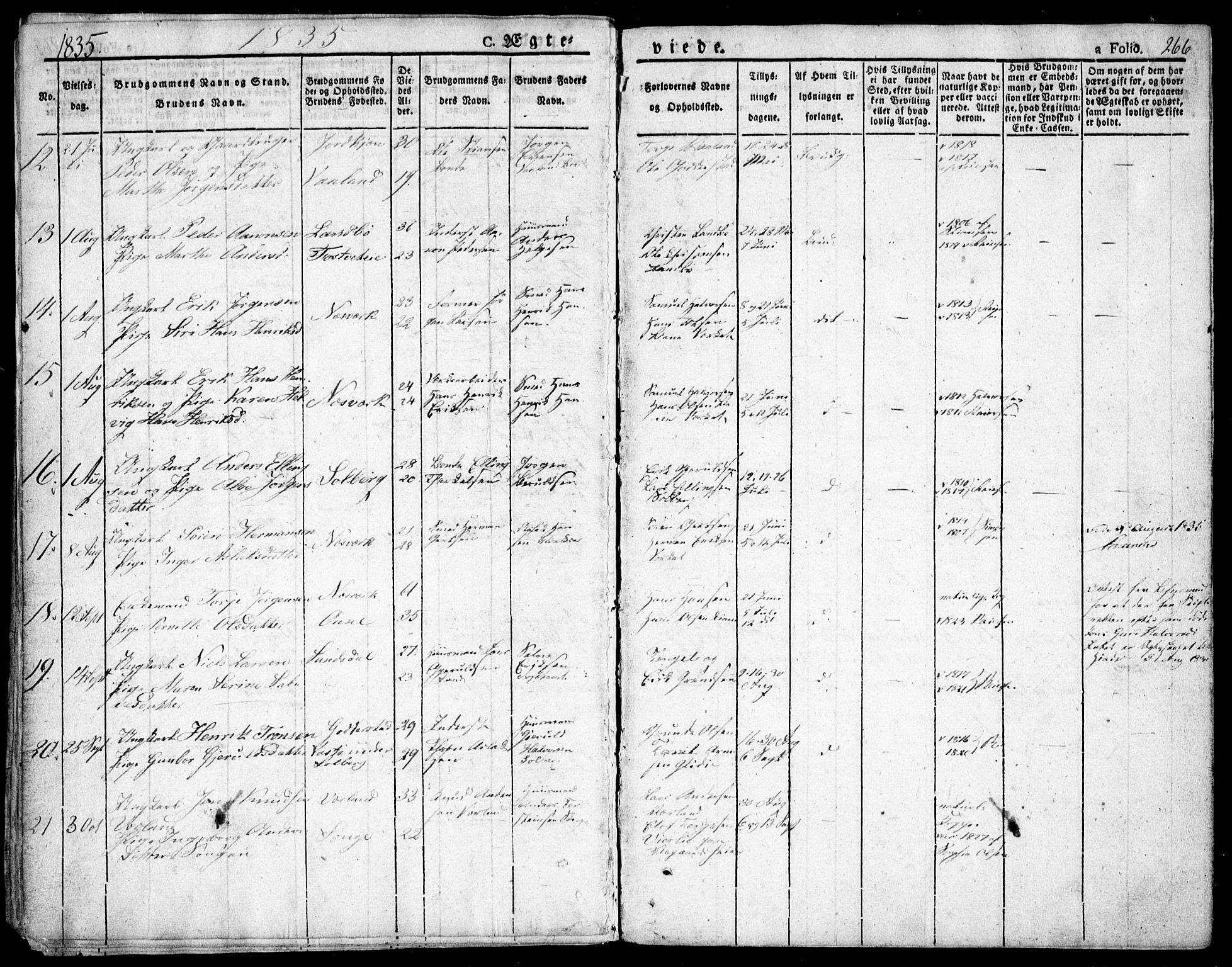 Holt sokneprestkontor, AV/SAK-1111-0021/F/Fa/L0006: Parish register (official) no. A 6, 1820-1835, p. 266