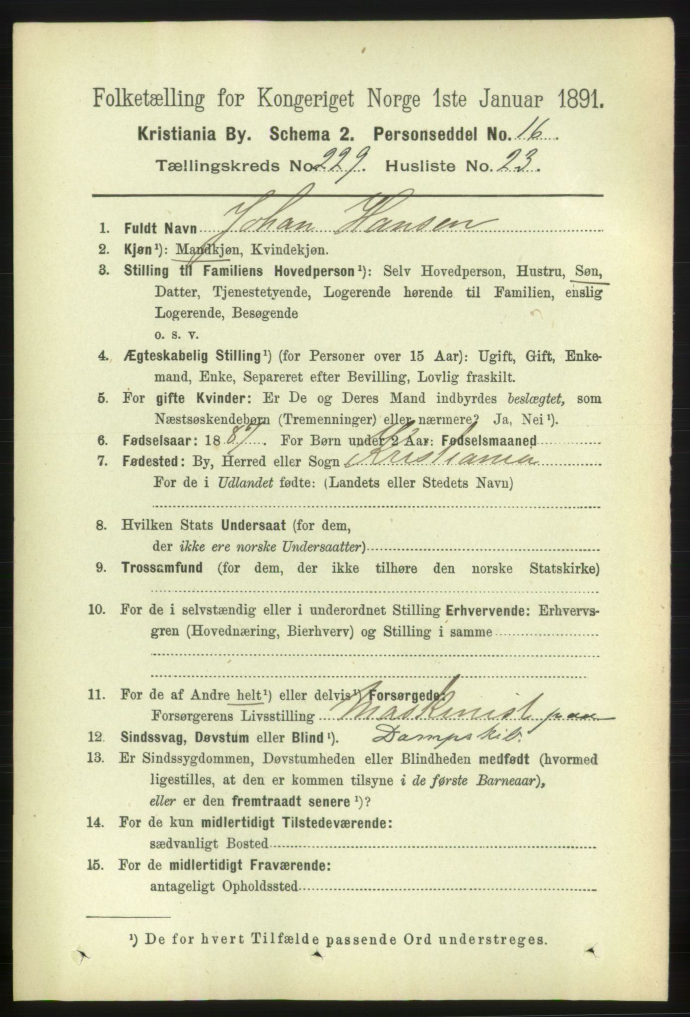 RA, 1891 census for 0301 Kristiania, 1891, p. 141011