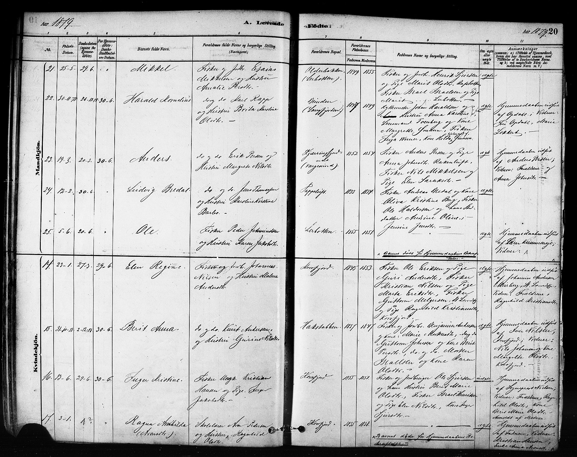 Talvik sokneprestkontor, SATØ/S-1337/H/Ha/L0012kirke: Parish register (official) no. 12, 1878-1886, p. 20