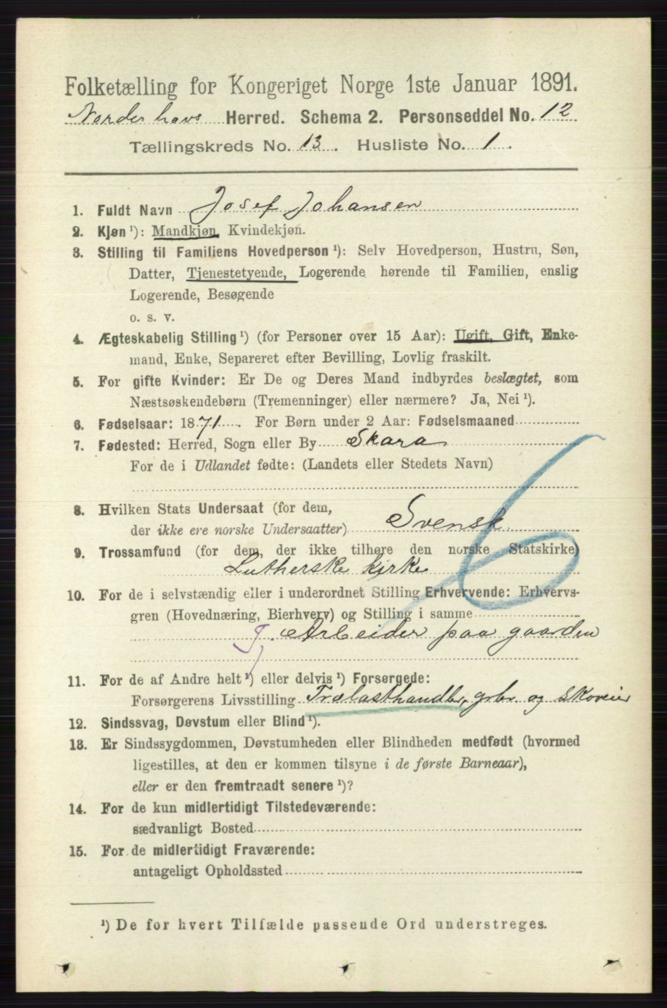 RA, 1891 census for 0613 Norderhov, 1891, p. 8891