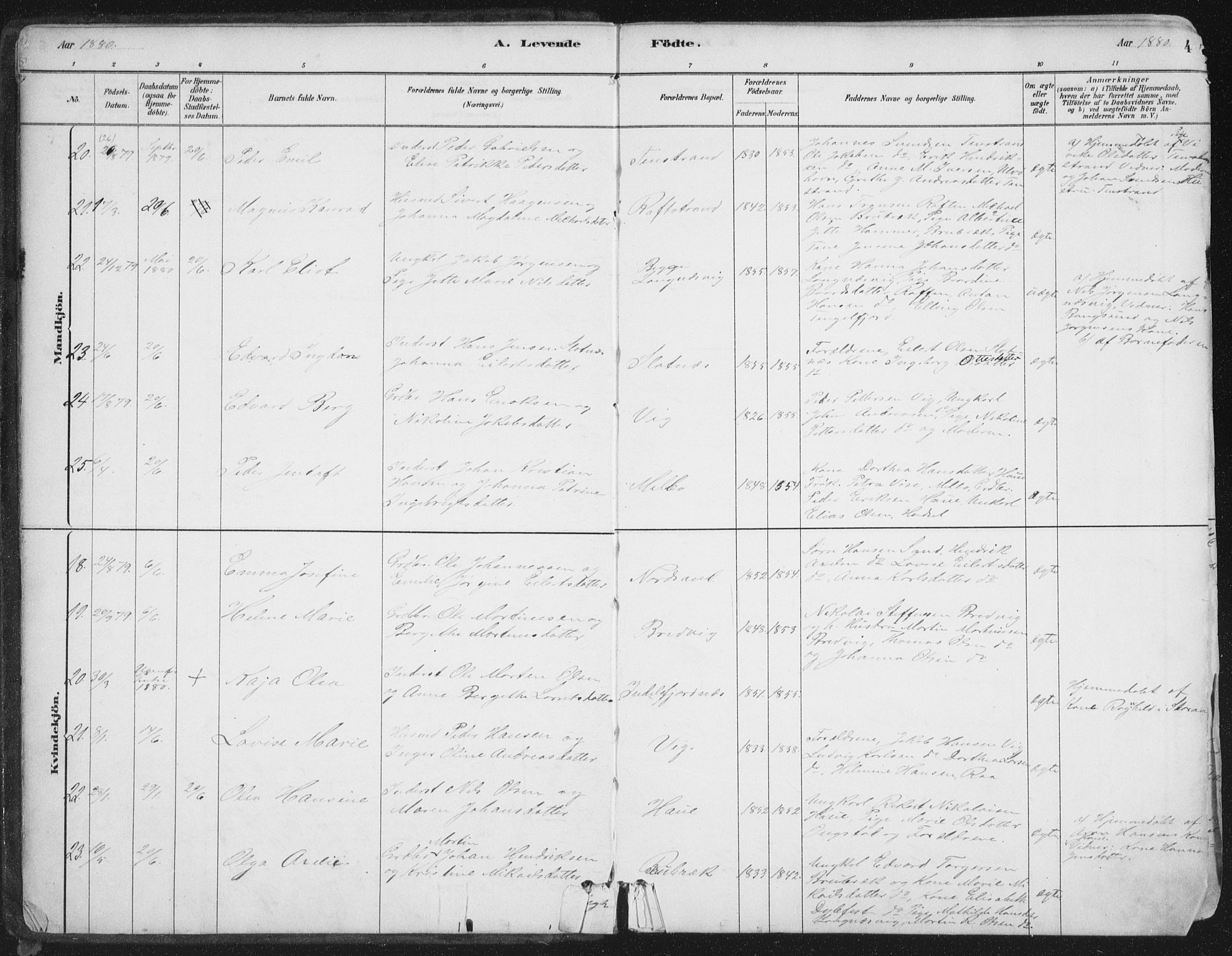 Ministerialprotokoller, klokkerbøker og fødselsregistre - Nordland, AV/SAT-A-1459/888/L1244: Parish register (official) no. 888A10, 1880-1890, p. 4