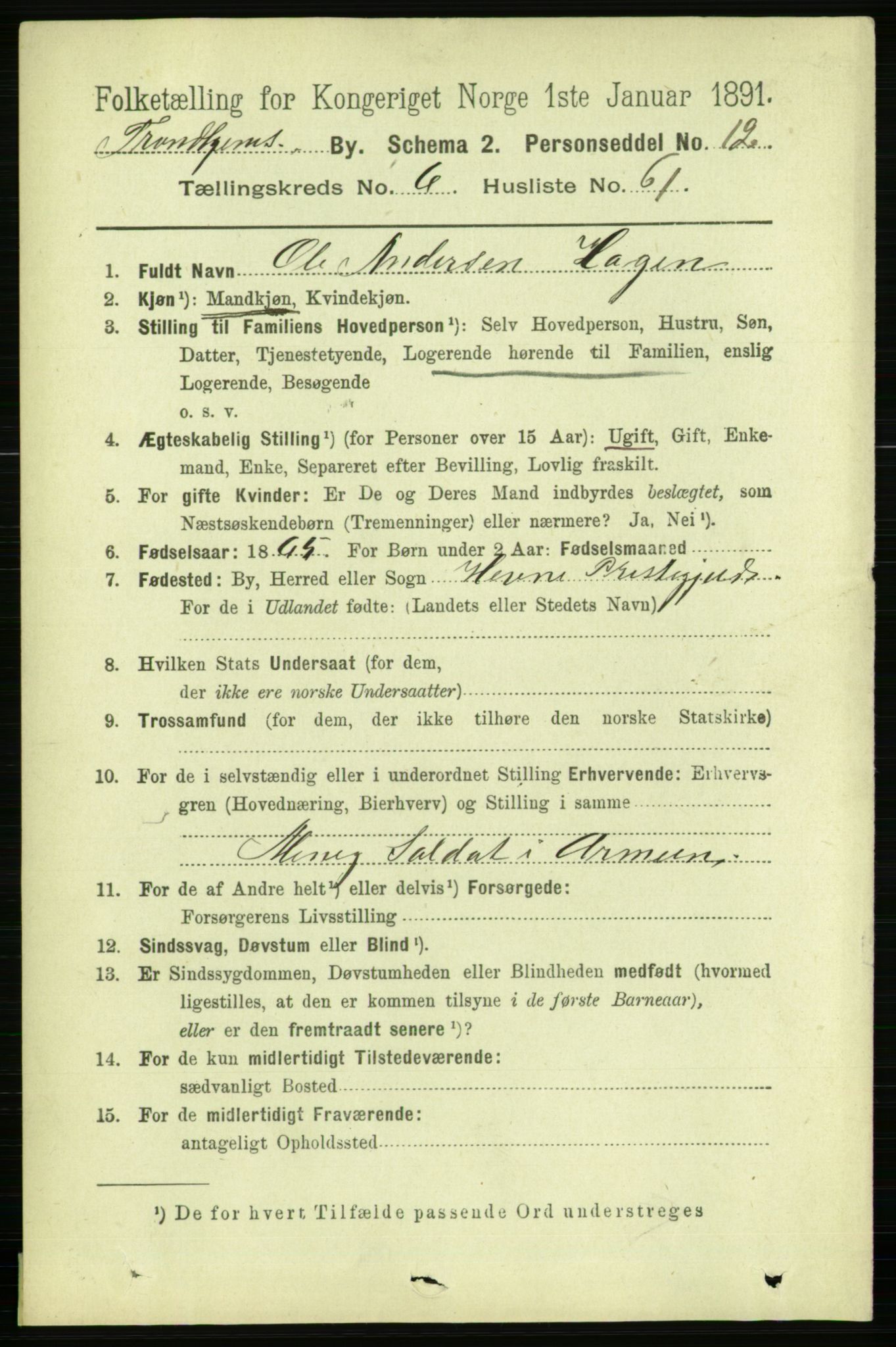 RA, 1891 census for 1601 Trondheim, 1891, p. 5994