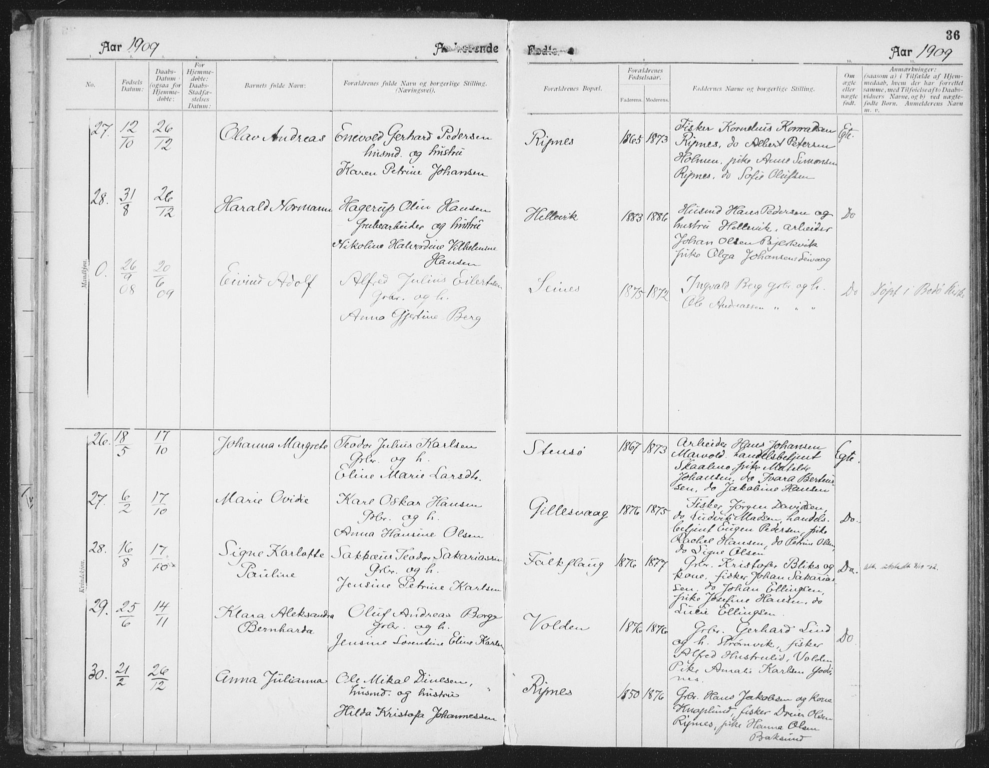 Ministerialprotokoller, klokkerbøker og fødselsregistre - Nordland, SAT/A-1459/804/L0081: Parish register (official) no. 804A02, 1901-1915, p. 36