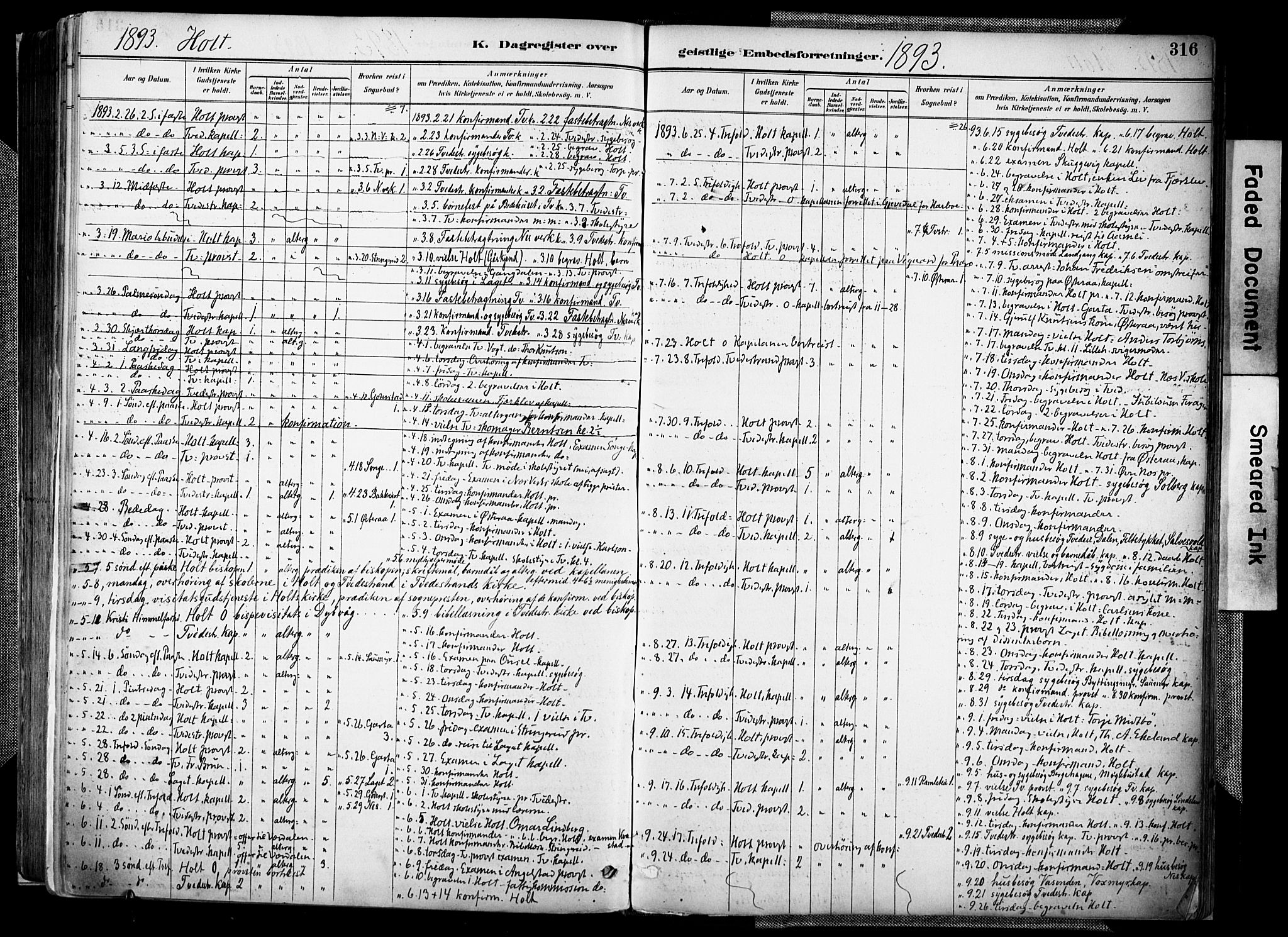 Holt sokneprestkontor, AV/SAK-1111-0021/F/Fa/L0012: Parish register (official) no. A 12, 1885-1907, p. 316