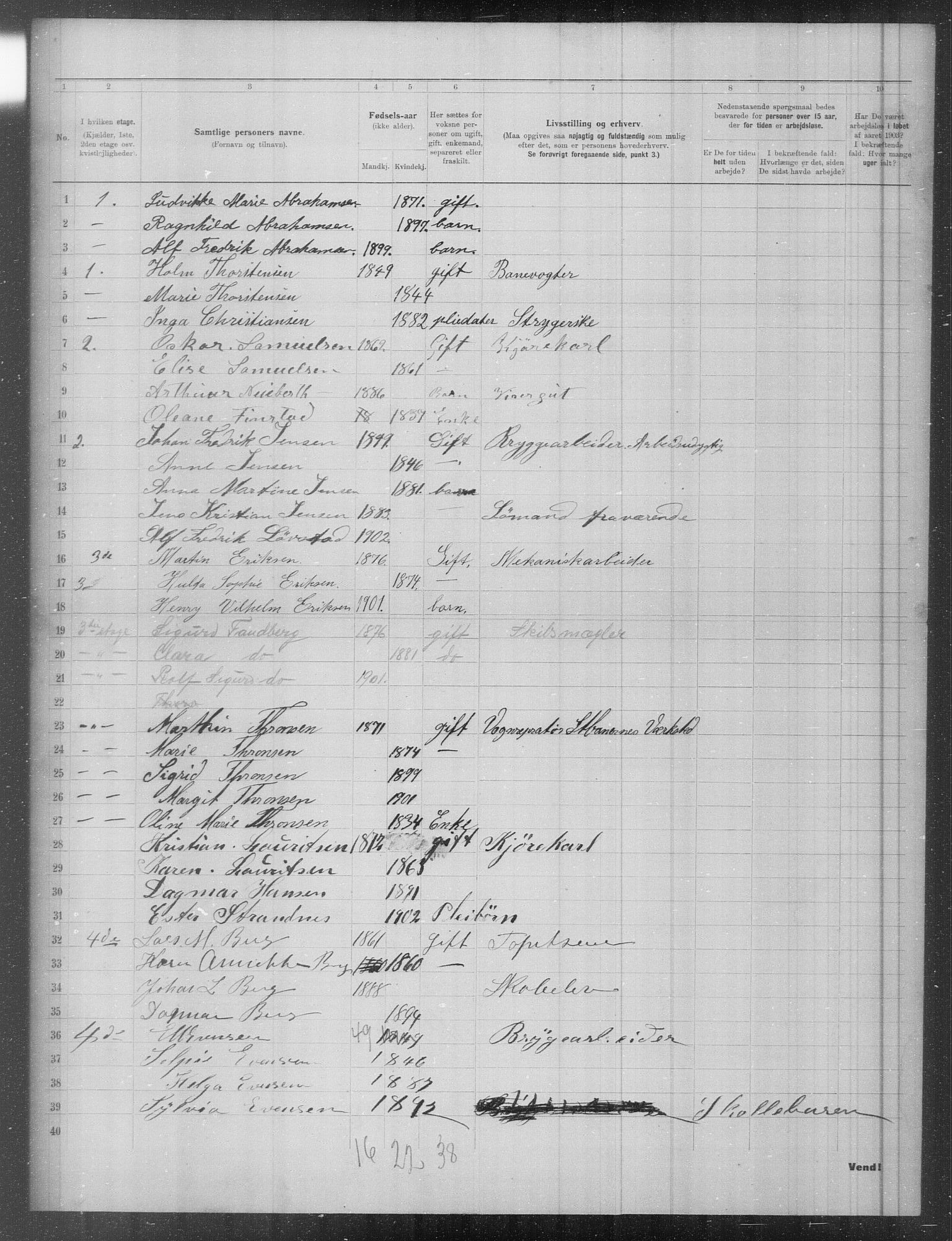 OBA, Municipal Census 1903 for Kristiania, 1903, p. 2653