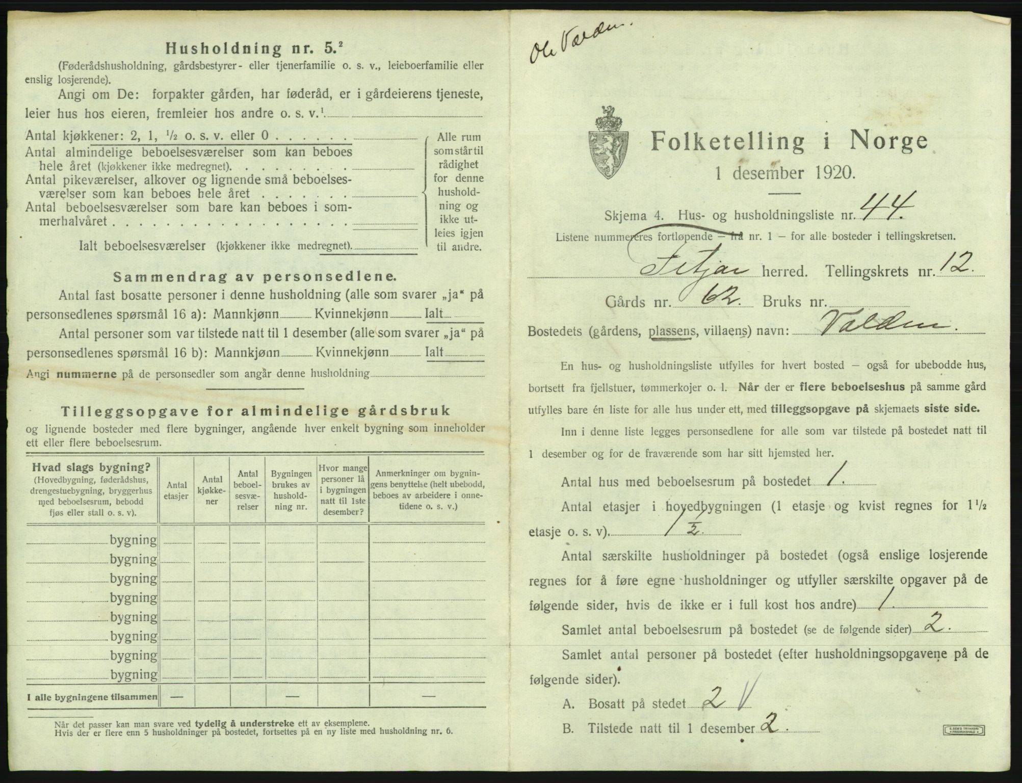 SAB, 1920 census for Fitjar, 1920, p. 723