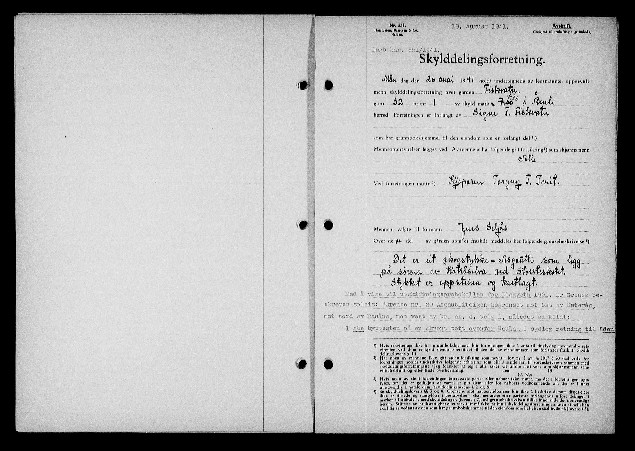 Nedenes sorenskriveri, SAK/1221-0006/G/Gb/Gba/L0048: Mortgage book no. A-II, 1940-1941, Diary no: : 681/1941